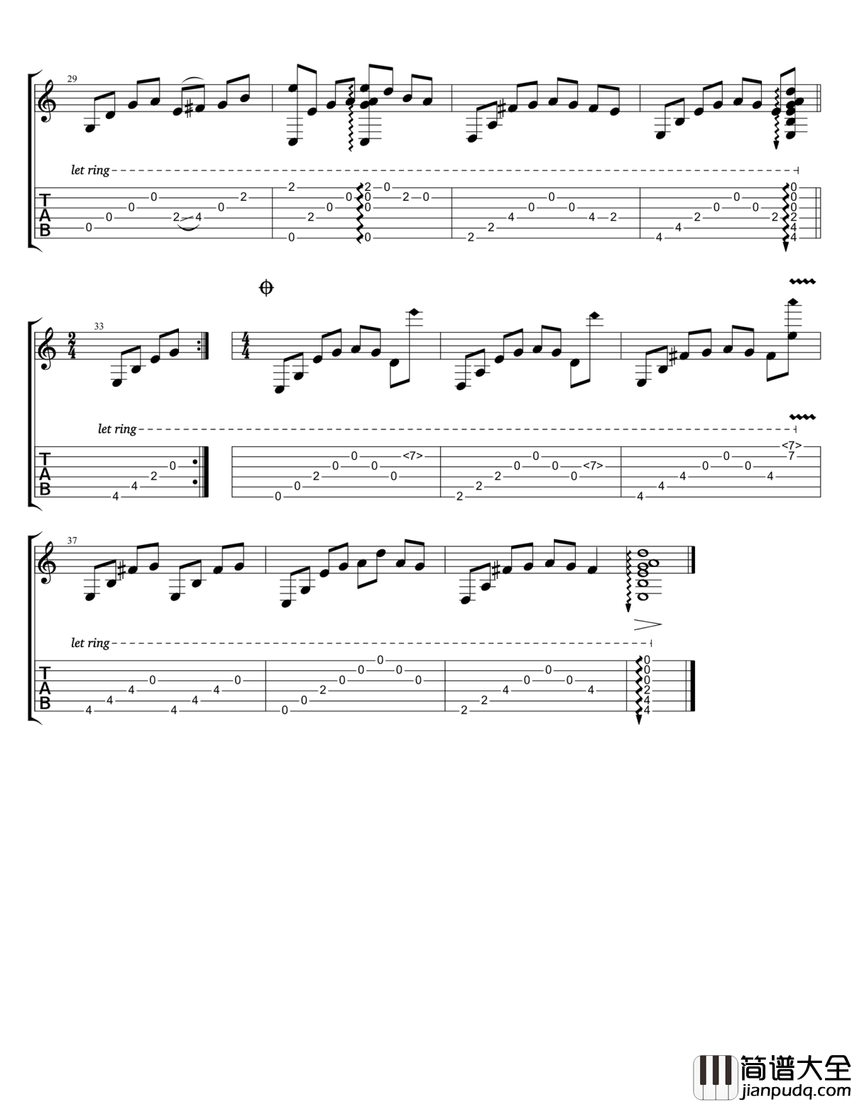 夜的钢琴曲五吉他谱_石进_指弹吉他独奏谱_演示视频