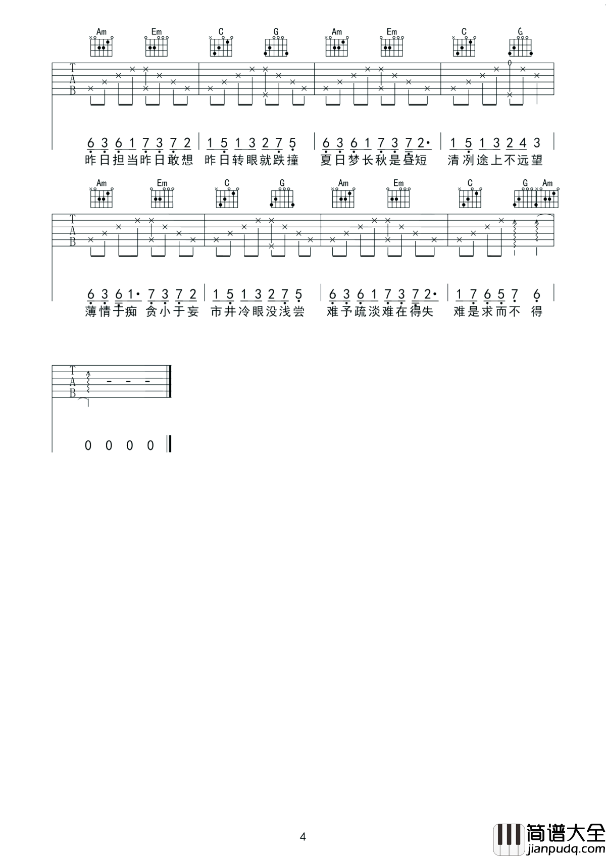 一如年少模样吉他谱_陈鸿宇_一如善忘一如年少时模样__经几场圆滑换锋芒