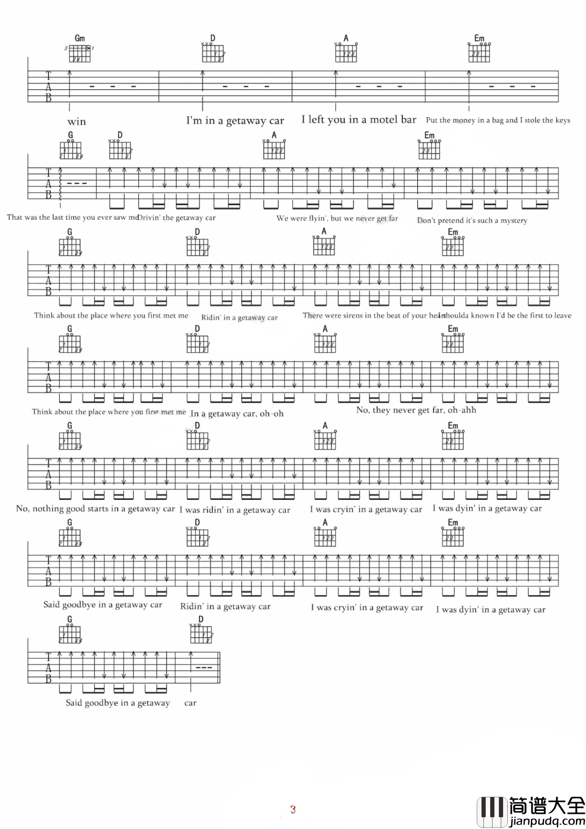 Getaway_Car吉他谱_Taylor_Swif_若隐若现，若即若离