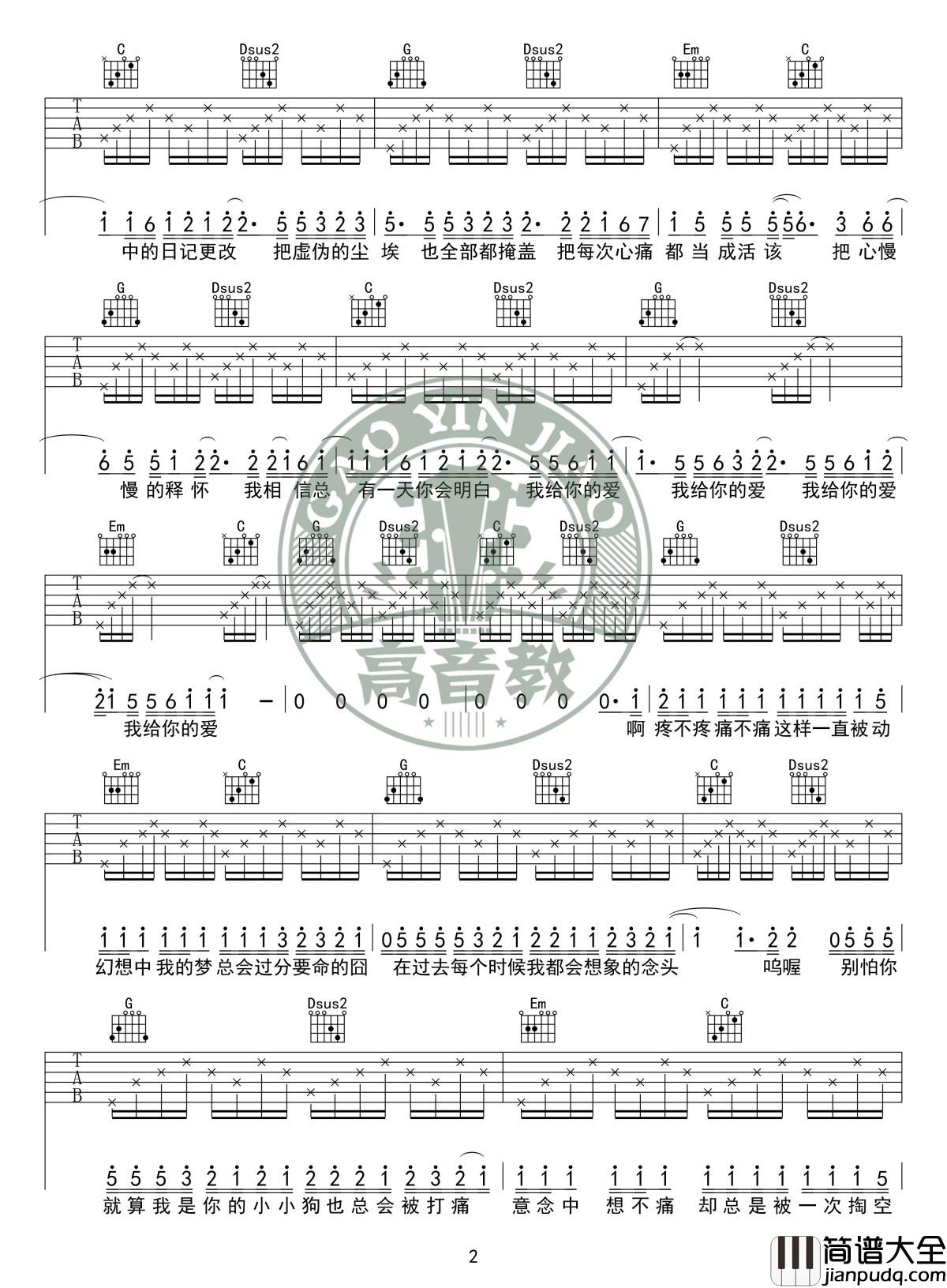 去年夏天吉他谱_G调入门版_王大毛_高音教编配_1