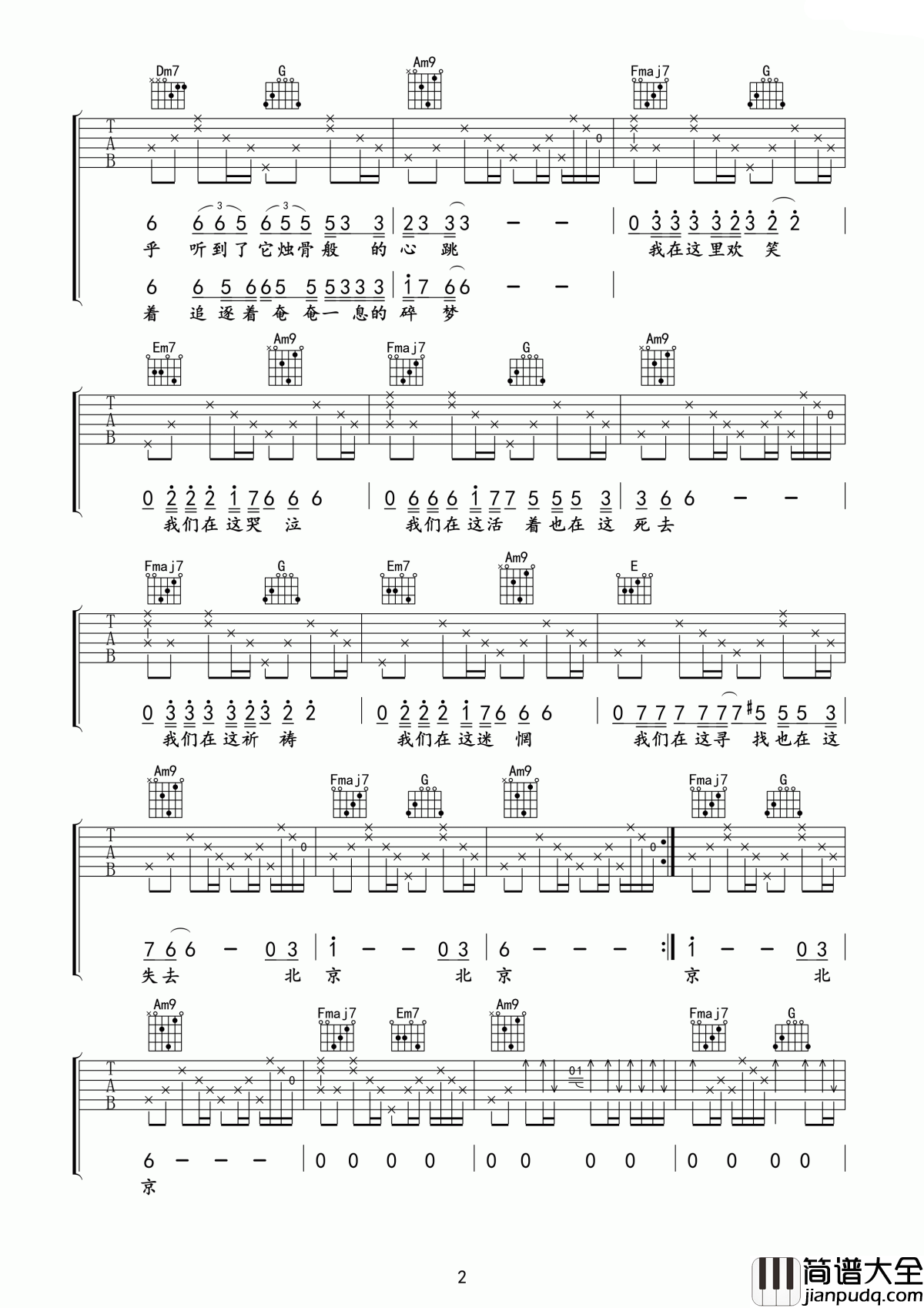 北京北京吉他谱_汪峰_抬头看看天空满天的星中，最亮的那颗就代表了你