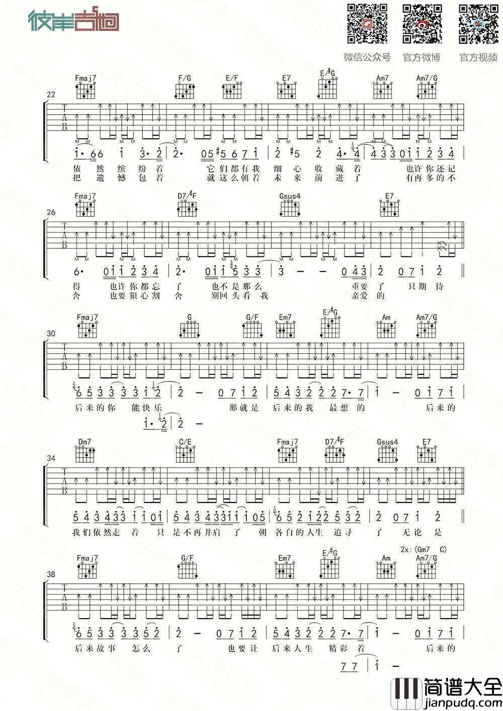 后来的我们吉他谱_C调_五月天_完整版