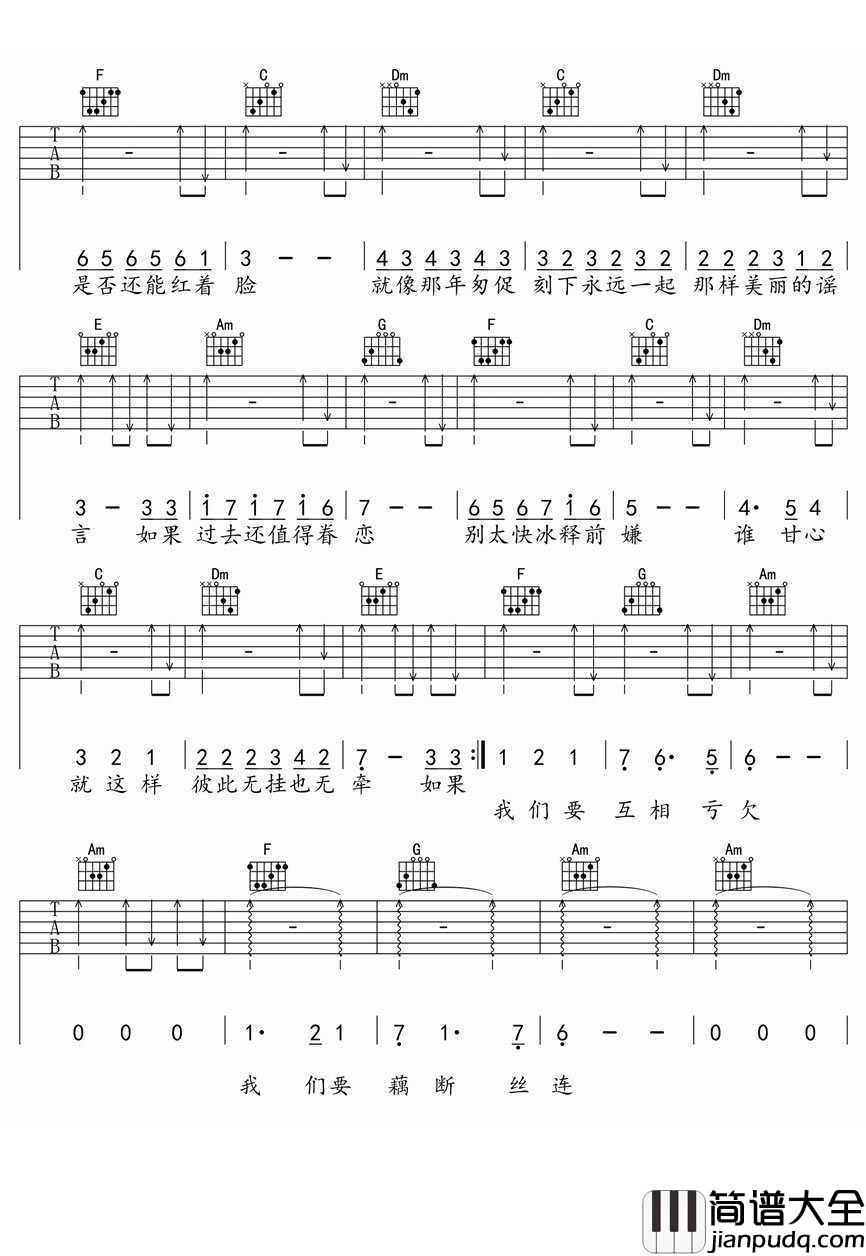 _匆匆那年_吉他谱_王菲C调弹唱谱_高清版