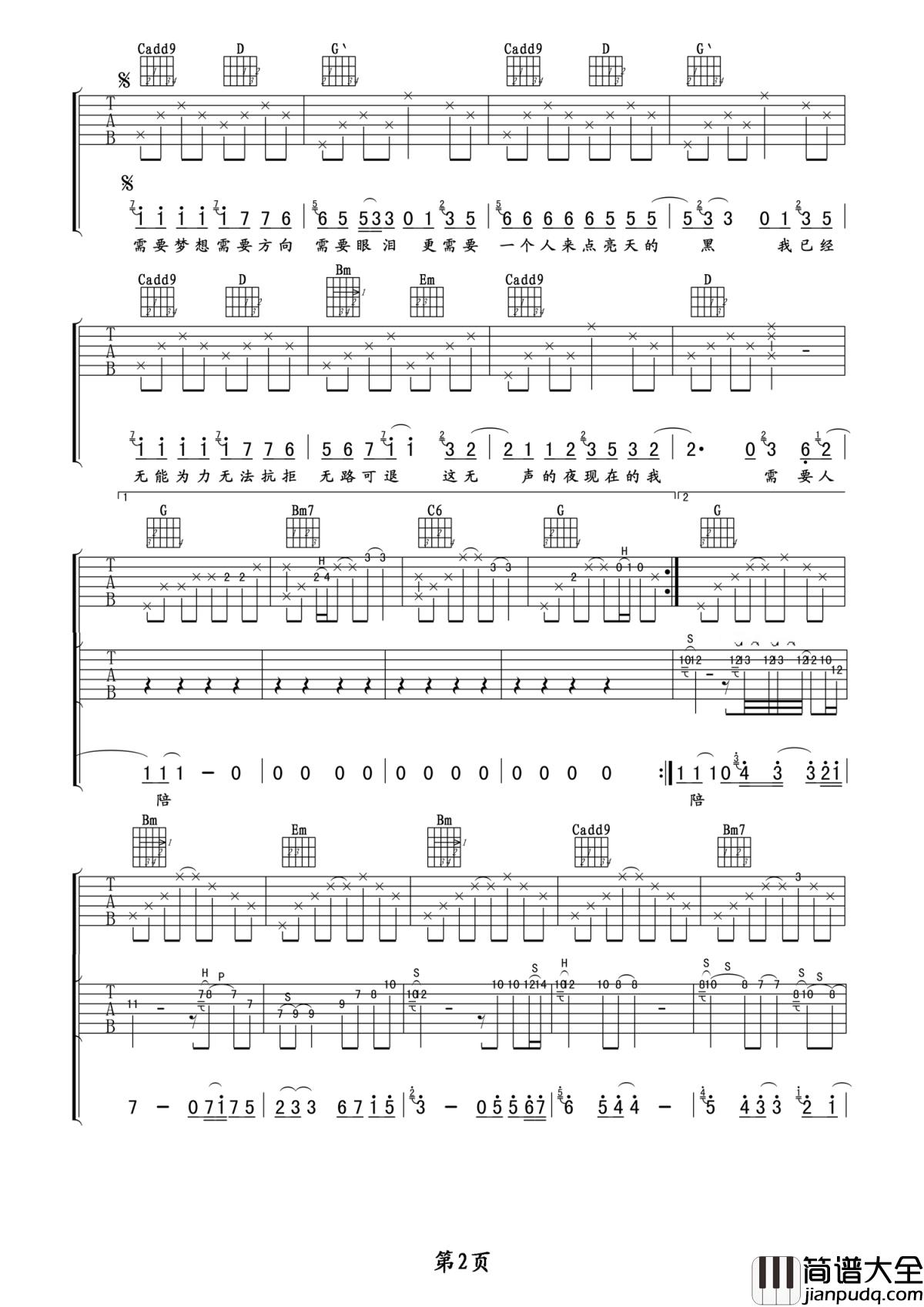 需要人陪吉他谱_王力宏_电影西虹市首富电影插曲