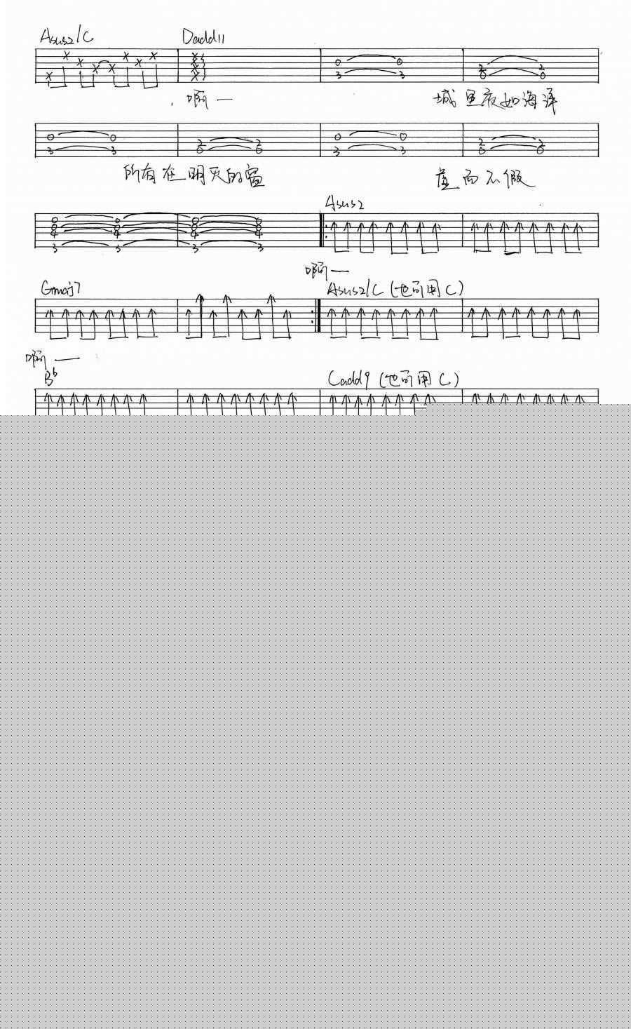 如何吉他谱_张悬_如何(图片谱手写版)