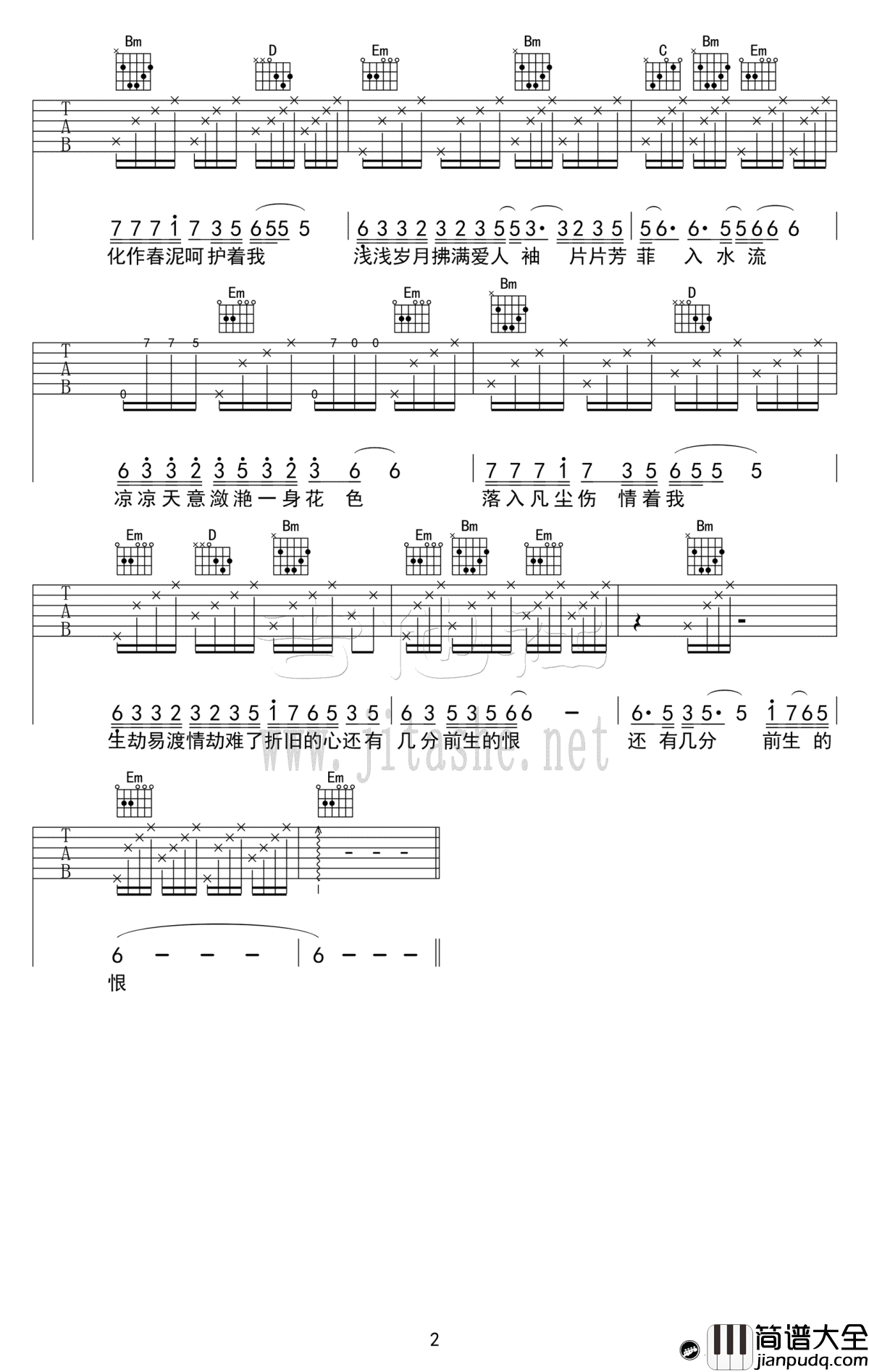 凉凉吉他谱_张碧晨-杨宗纬_吉他弹唱视频演示