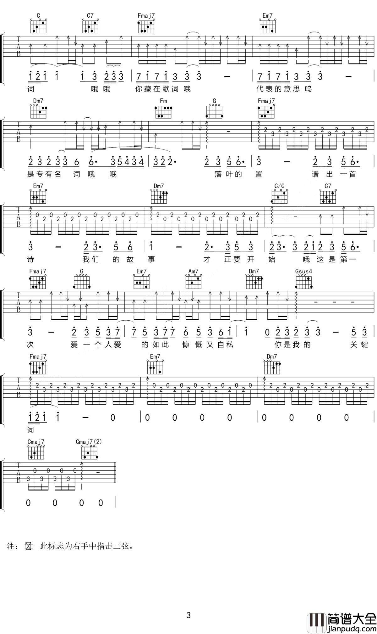 关键词吉他谱_林俊杰_我爱你，你是我的关键词，多么慷慨又自私