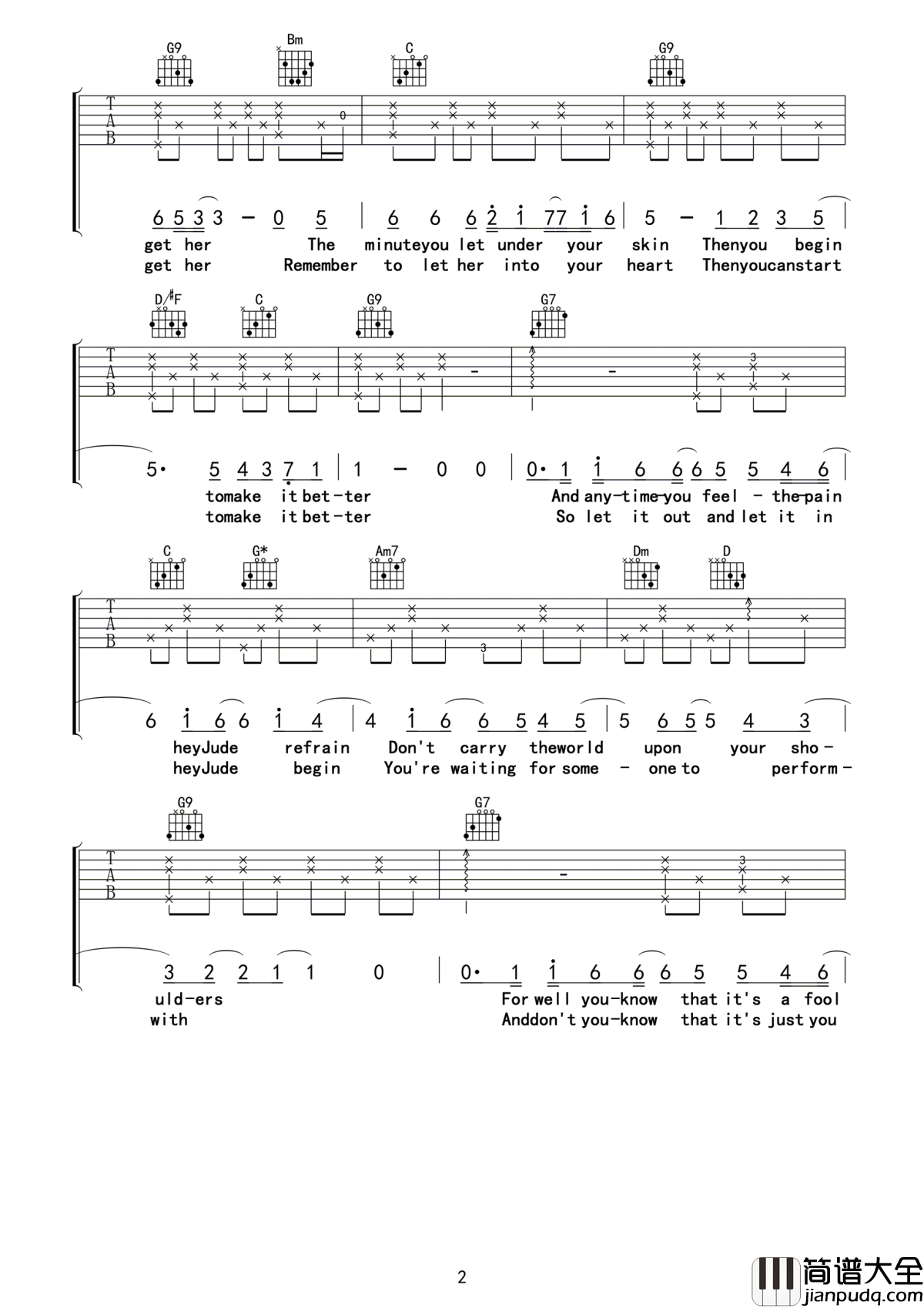 Hey_Jude吉他谱__披头士最热销的单曲，竟是为他写的