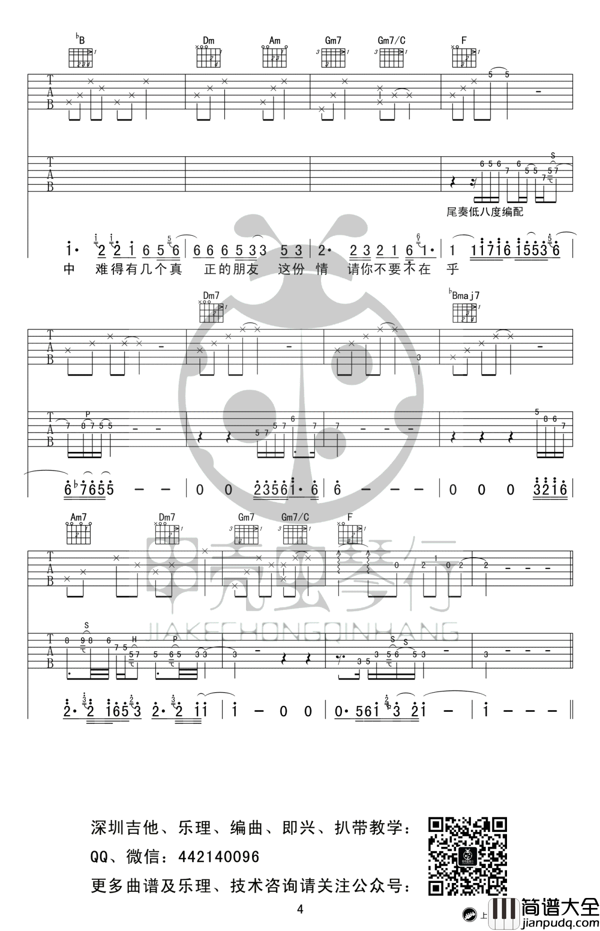 朋友别哭吉他谱_吕方_高清_F调完整版