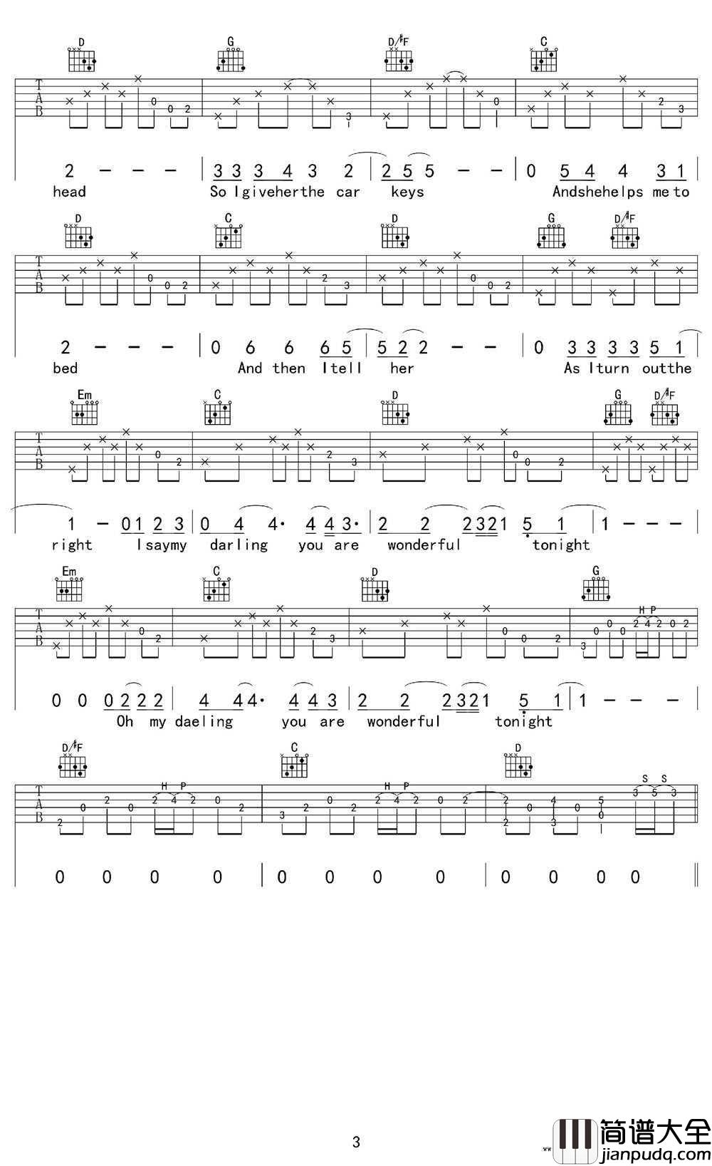 wonderful_tonight吉他谱_Eric_Clapton_G调