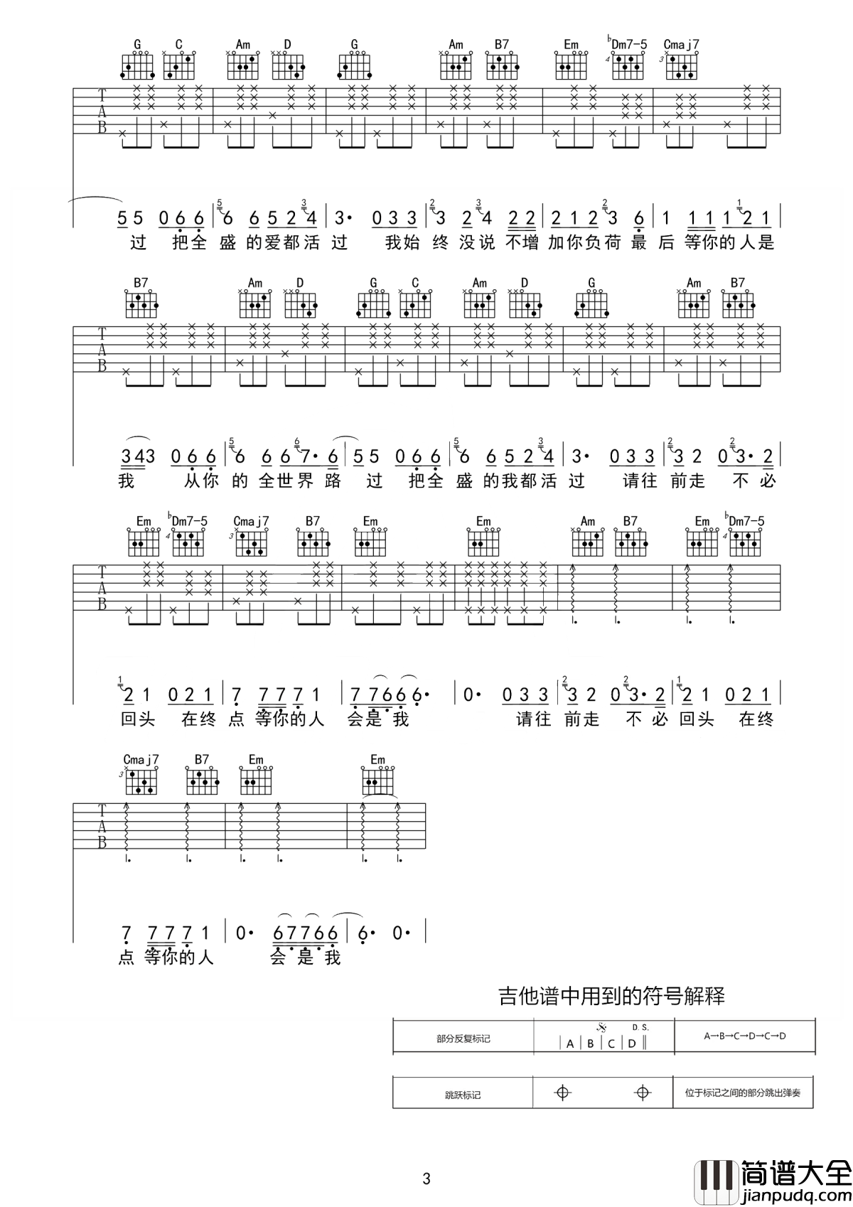 全世界谁倾听你吉他谱_林宥嘉_有些人你会路过他的