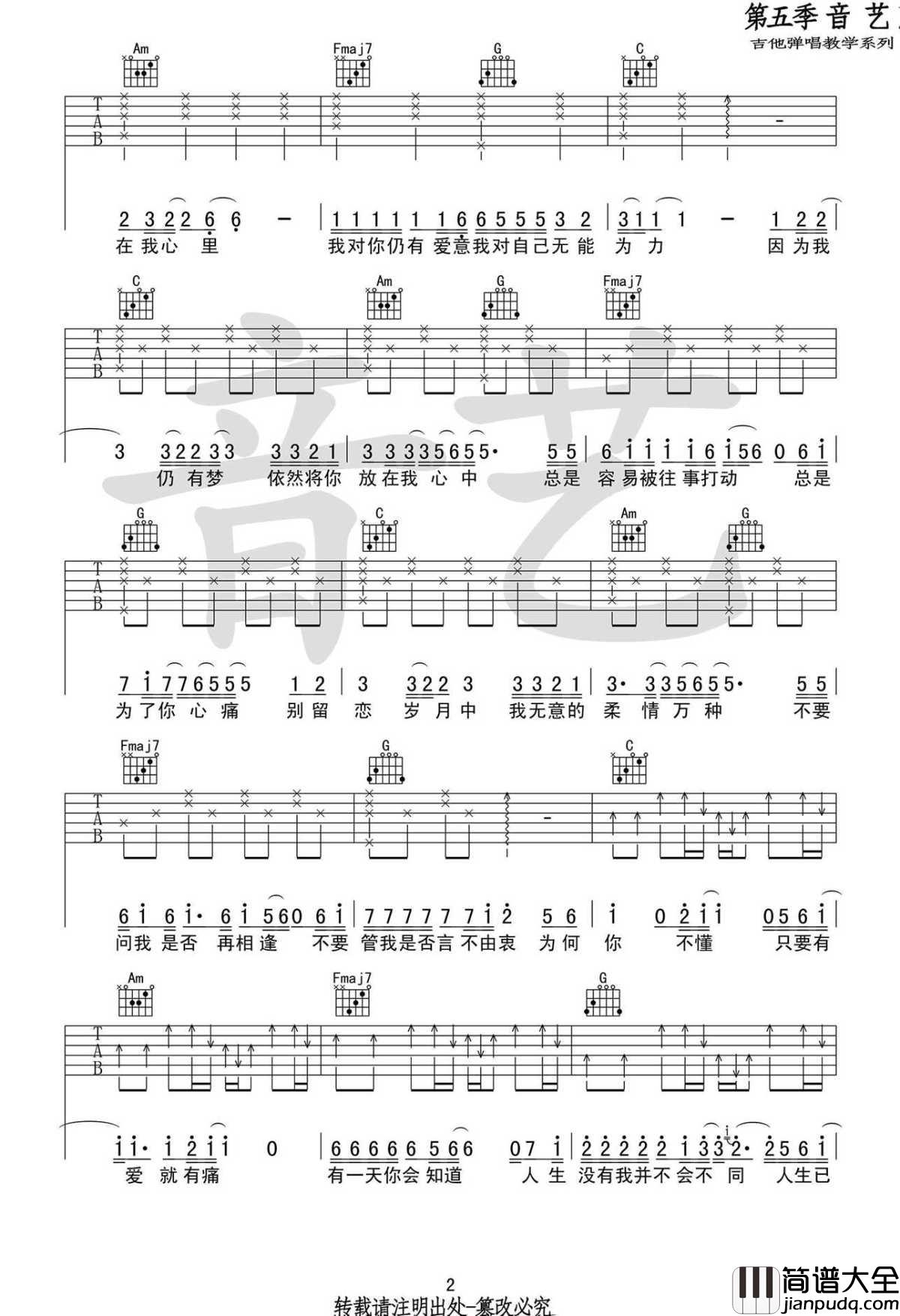 当爱已成往事吉他谱_C调高清_张国荣