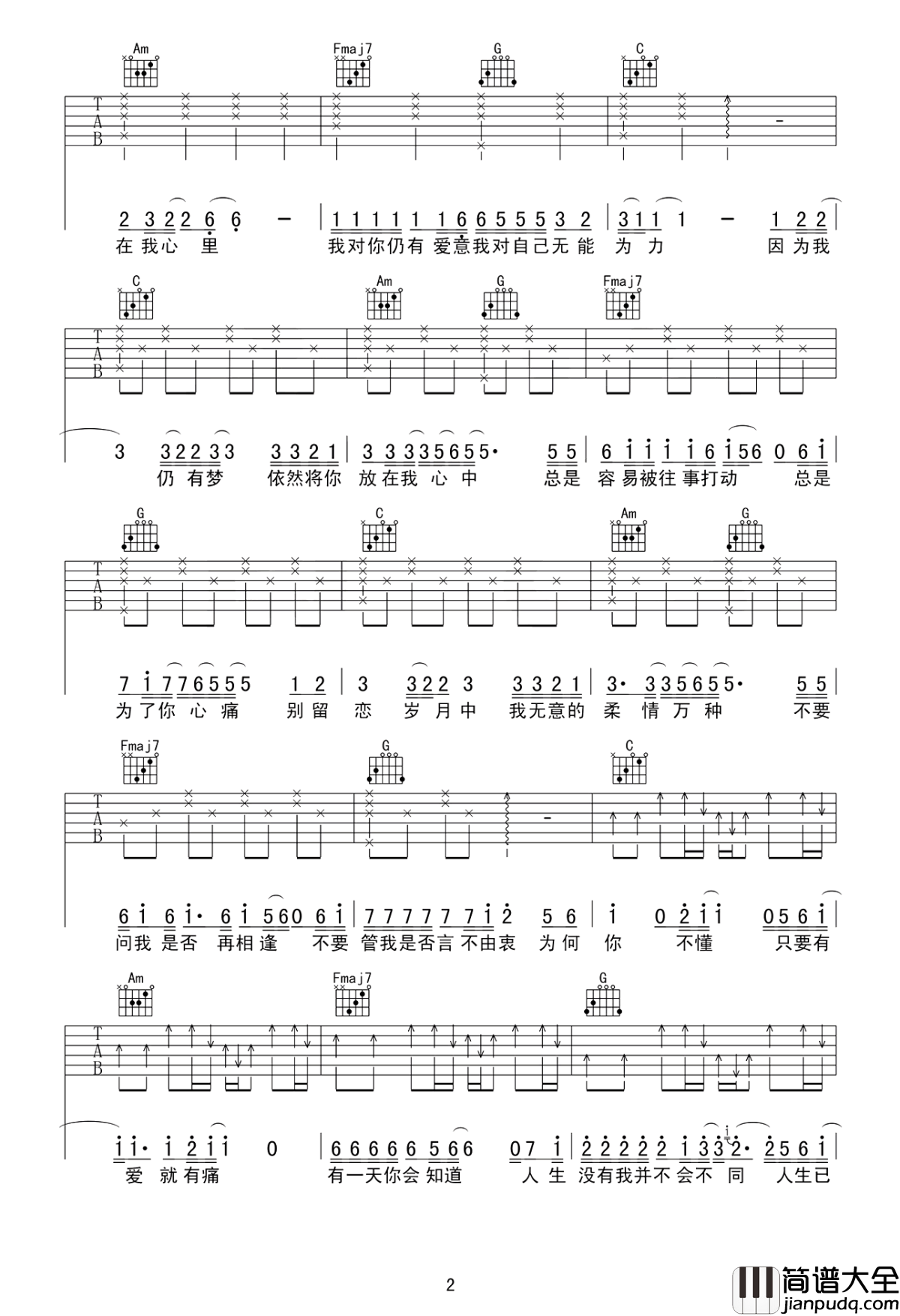 当爱已成往事吉他谱_张国荣_永远是眉宇间的悲喜情愁