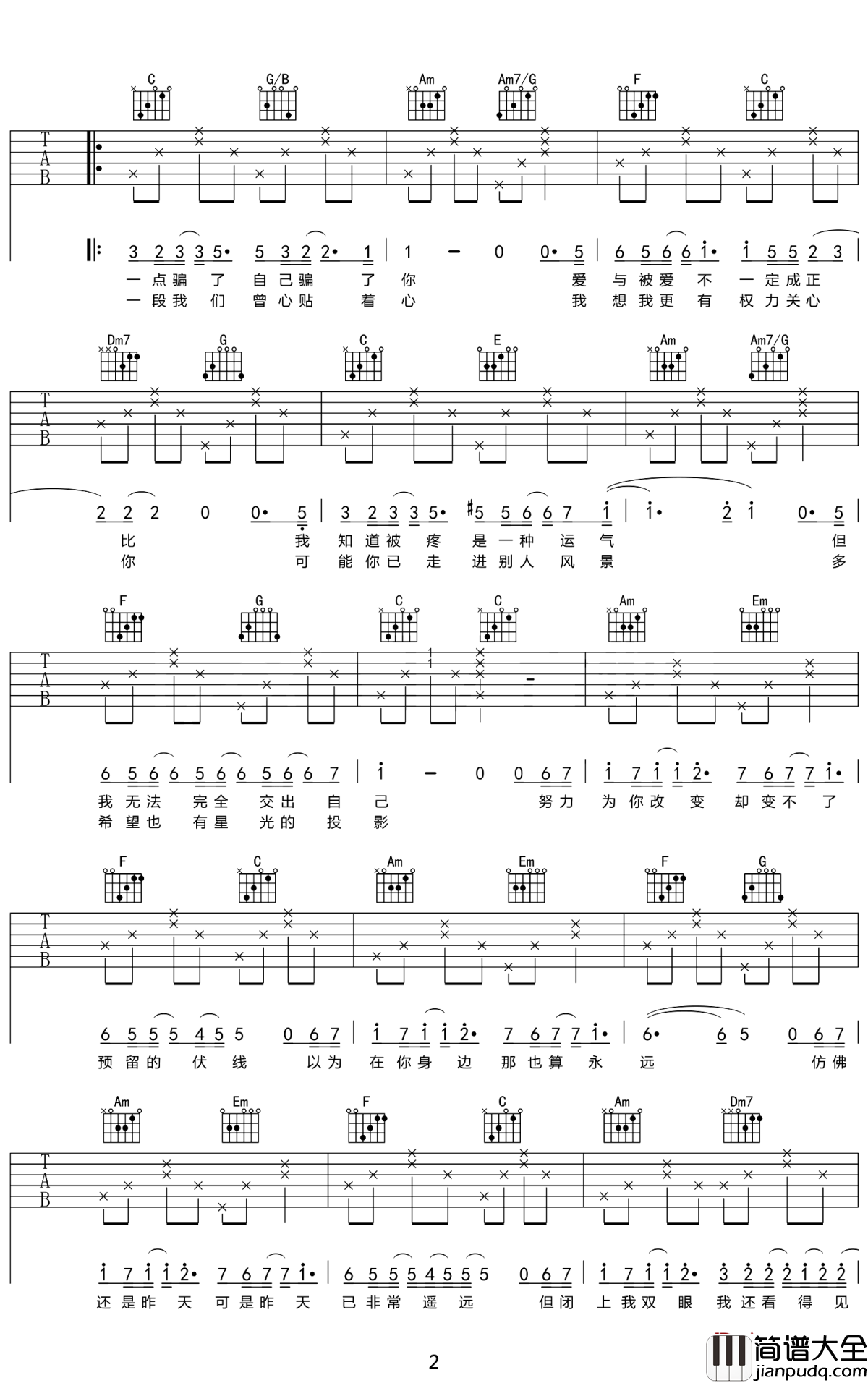 可惜不是你吉他谱_梁静茹_如果能重来还会不会是你