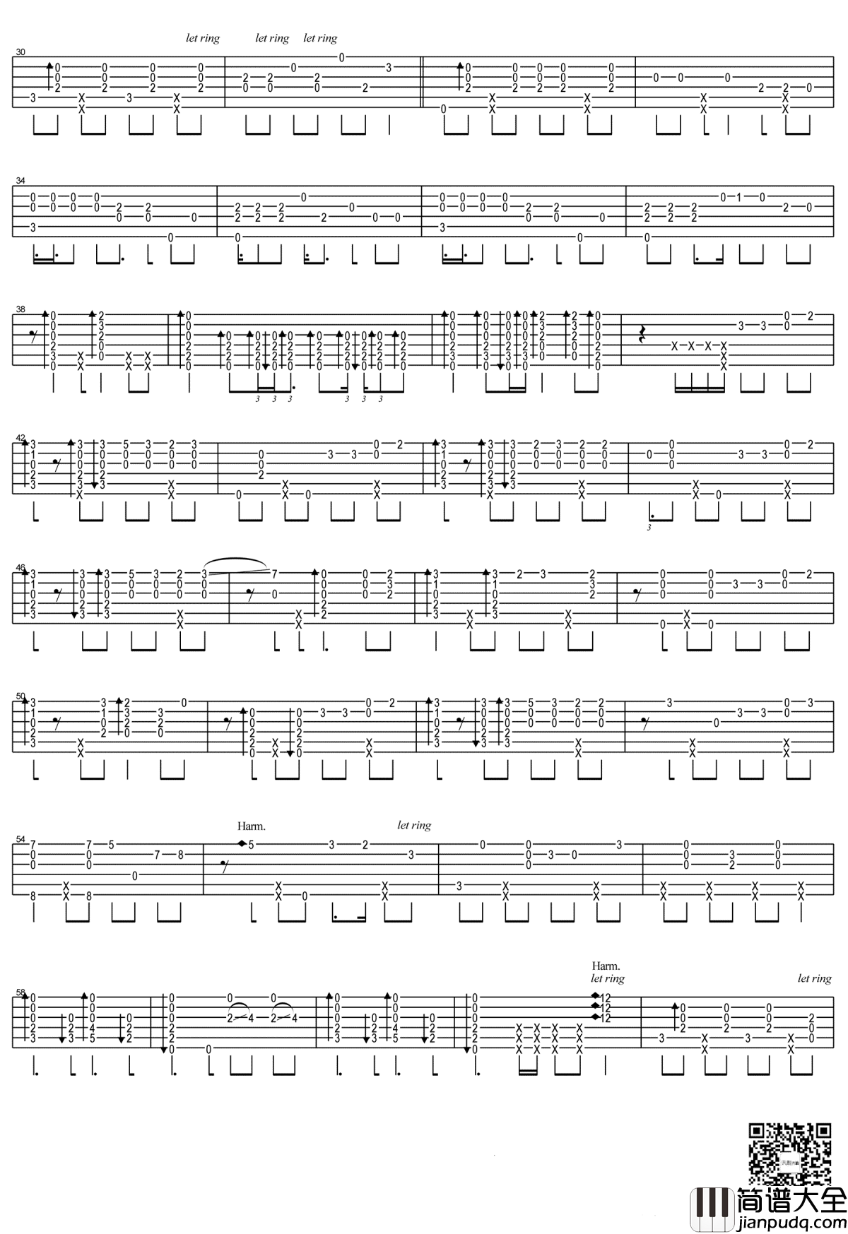 一天一天指弹谱_郑成河_高清图片谱_吉他独奏谱