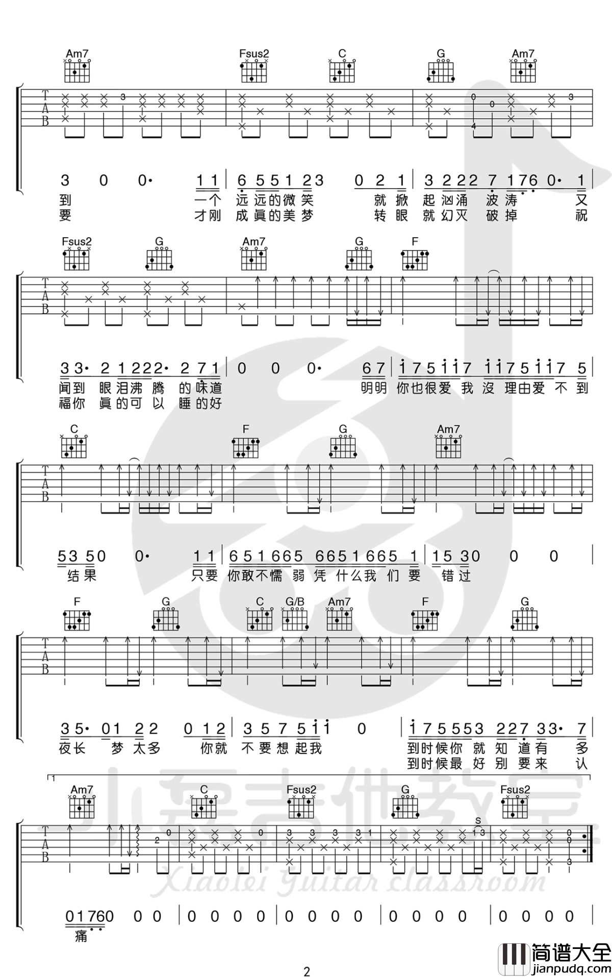 你就不要想起我吉他谱_田馥甄_C调_吉他教学视频
