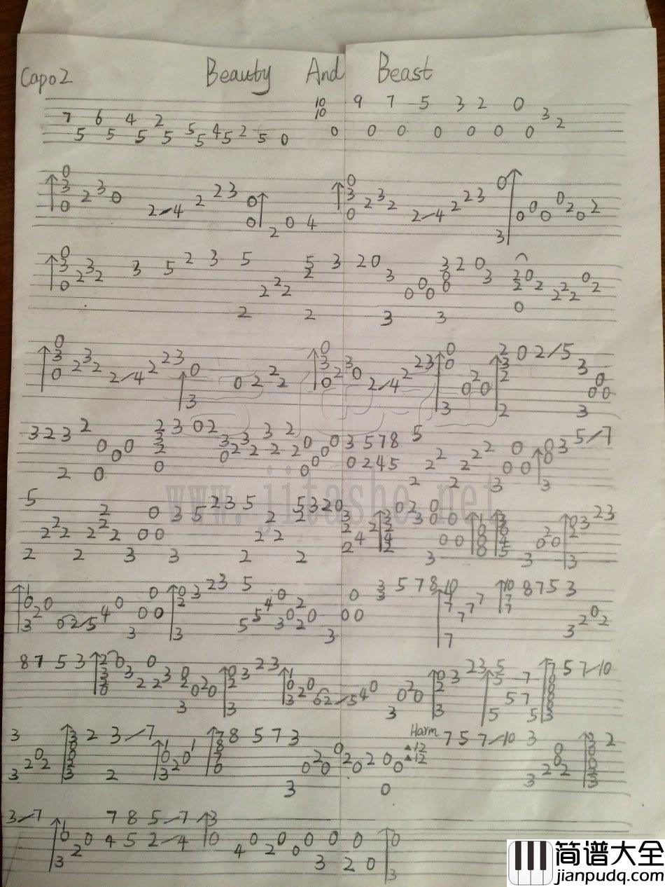 _Beauty_And_The_Beast_指弹谱_吉他独奏谱_武士桑