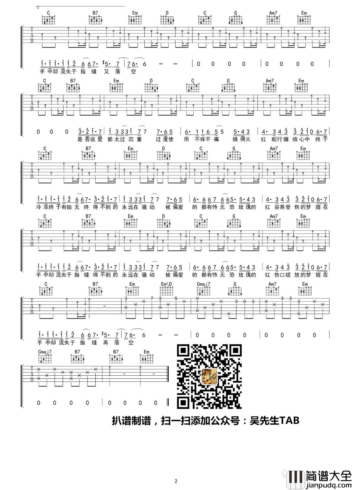 红玫瑰吉他谱_陈奕迅_吴先生TAB制谱_1