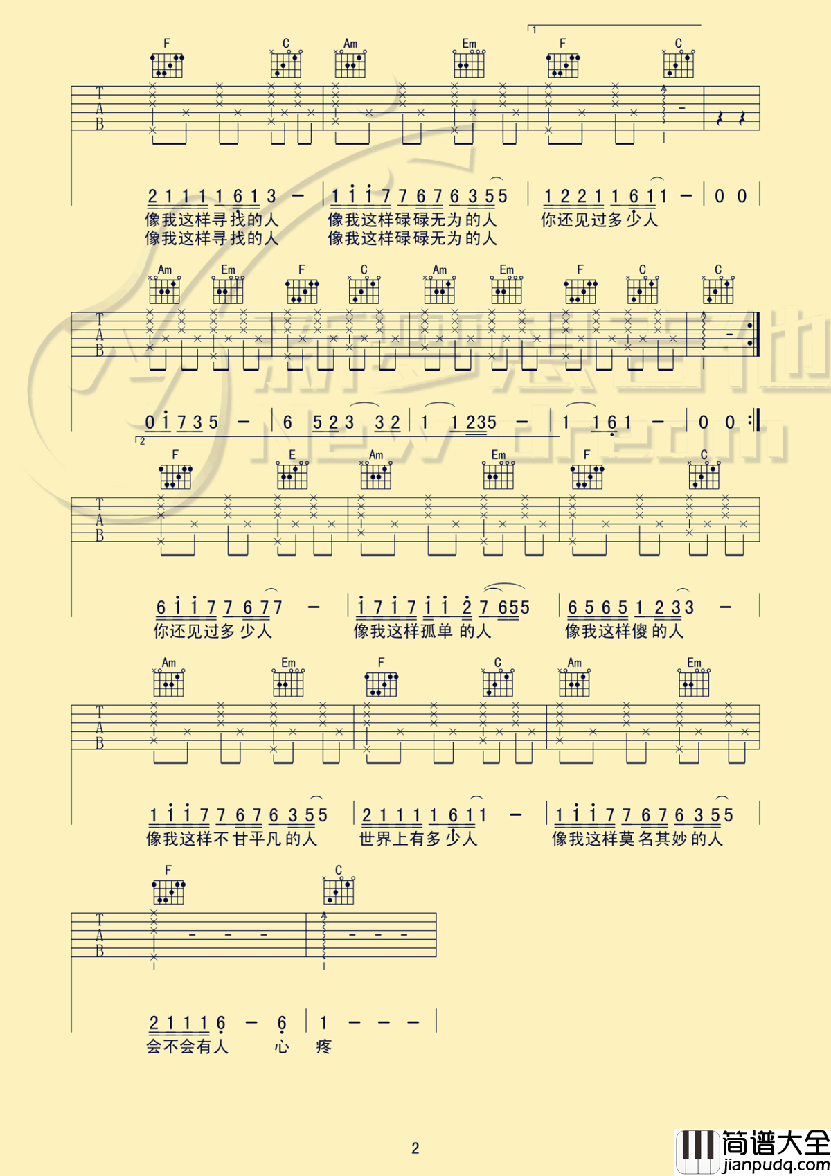 像我这样的人吉他谱_毛不易_C调_吉他教学视频