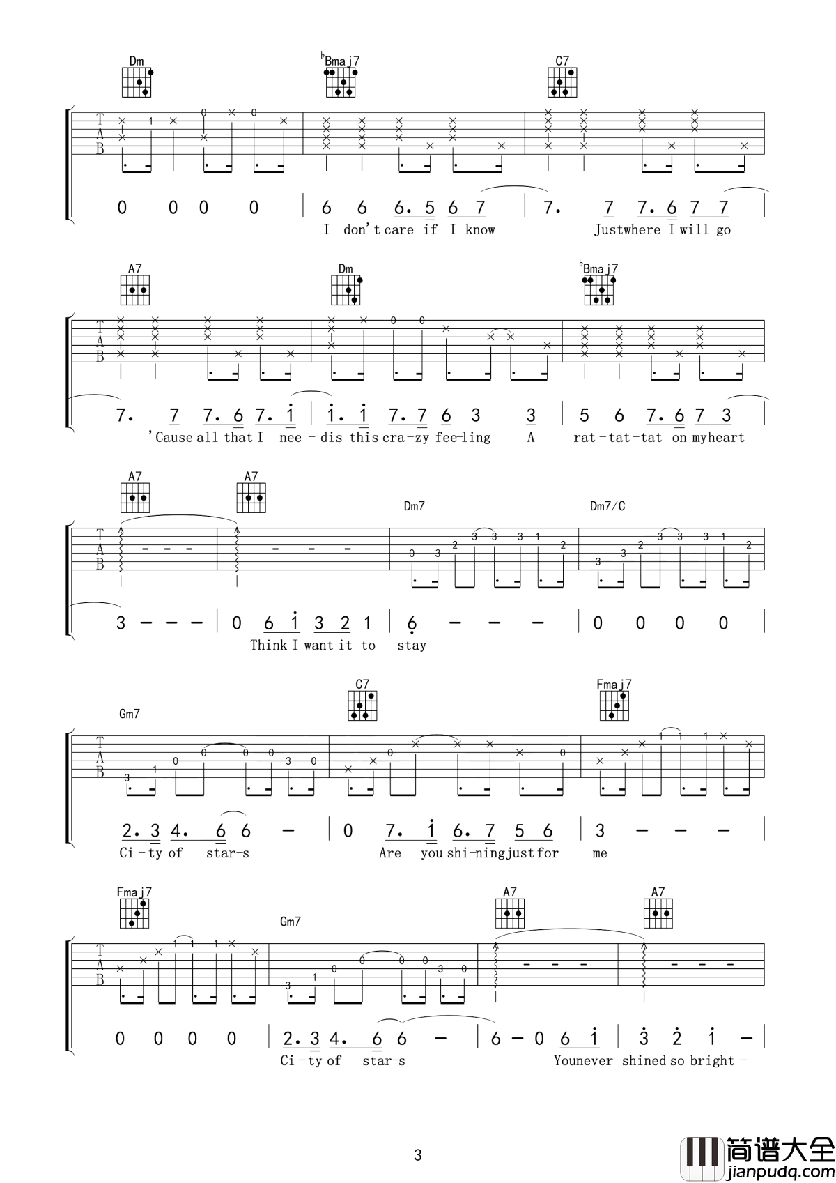 爱乐之城City_of_Stars吉他谱_爱情与梦想无法一起实现