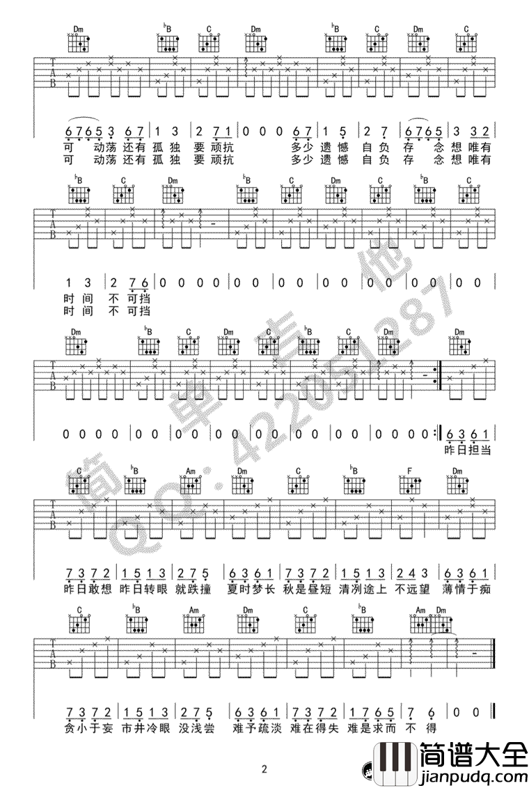 一如年少模样吉他谱_陈鸿宇_F调_