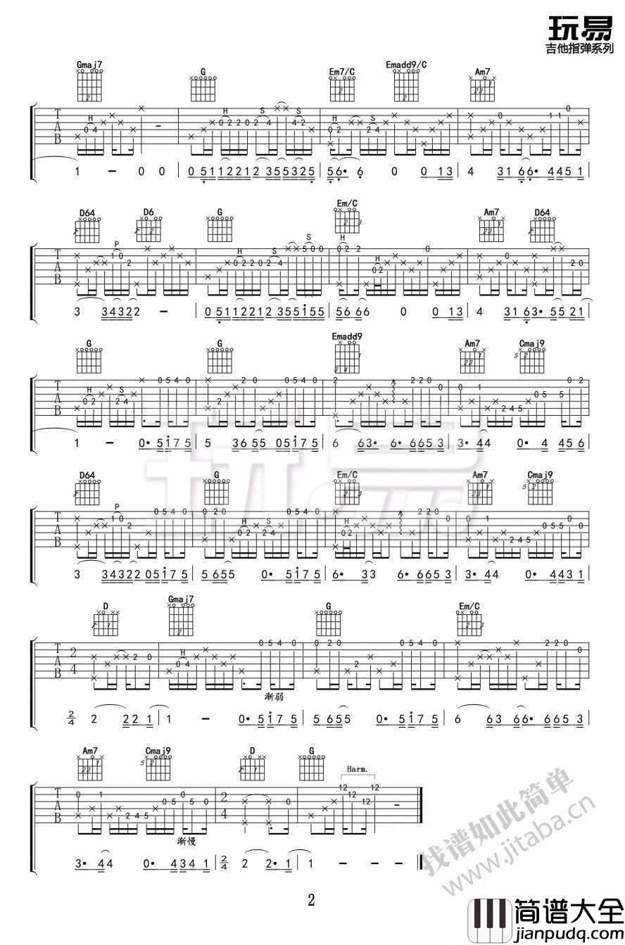 征服吉他谱_指弹版_那英_吉他独奏曲谱