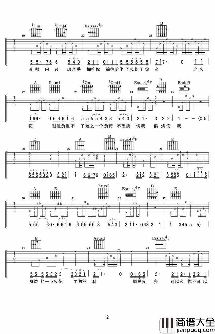 火花吉他谱_E调指法_罗嘉良_电视剧_创世纪_插曲