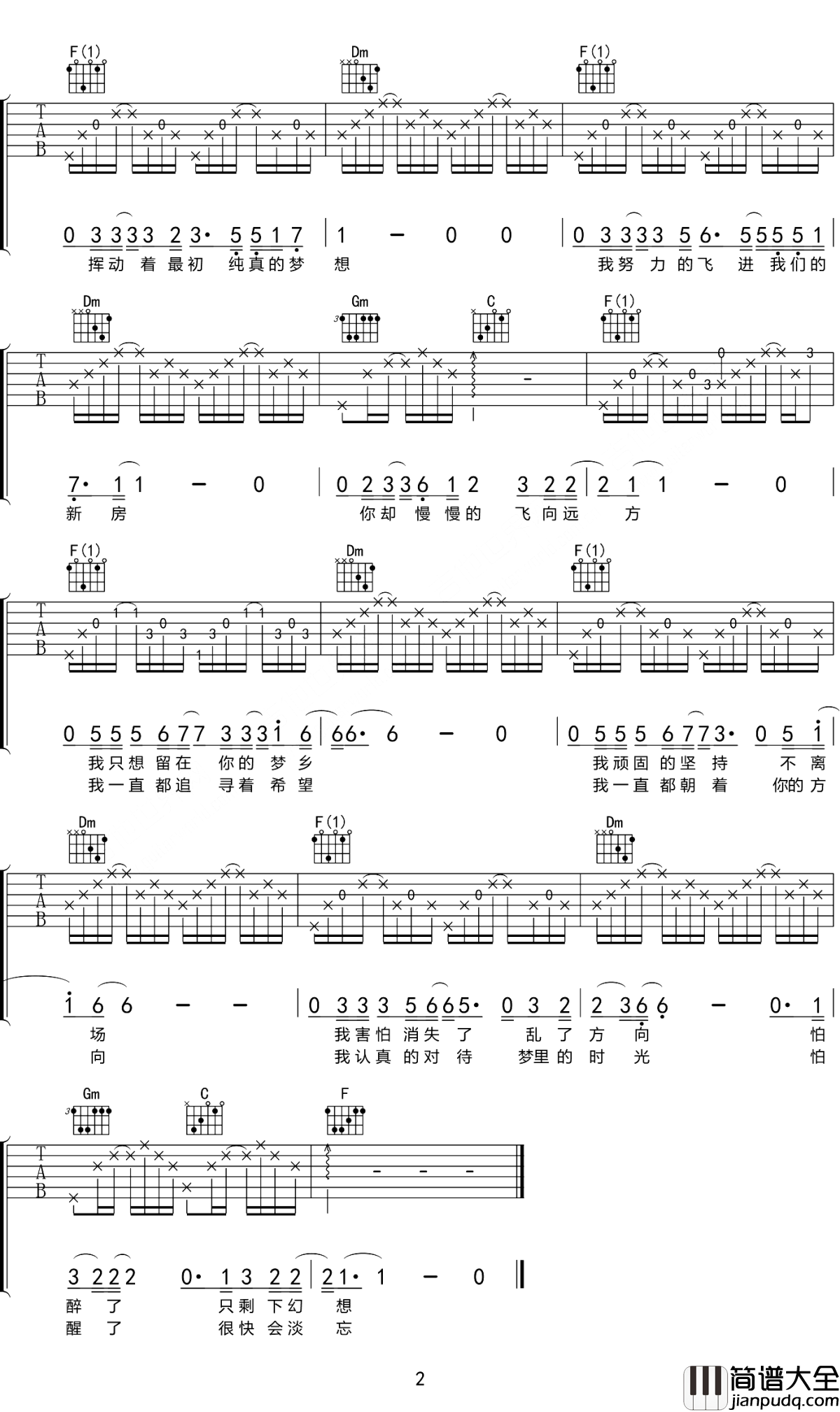 路远吉他谱_张磊_纵然前路遥远，你我相伴无需畏惧