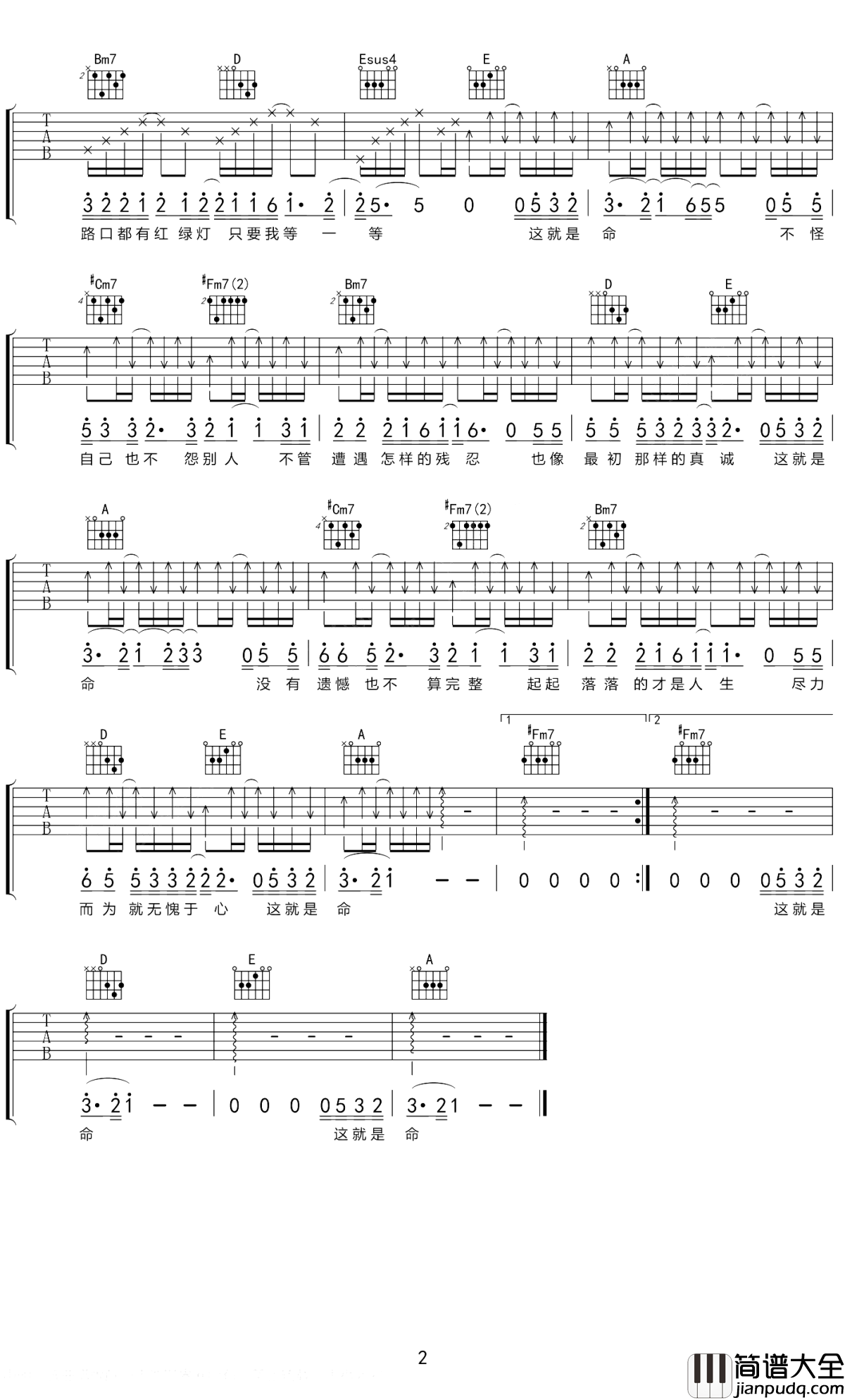 这就是命吉他谱_黄渤_起起落落才是人生，我们尽力而为就无愧于心