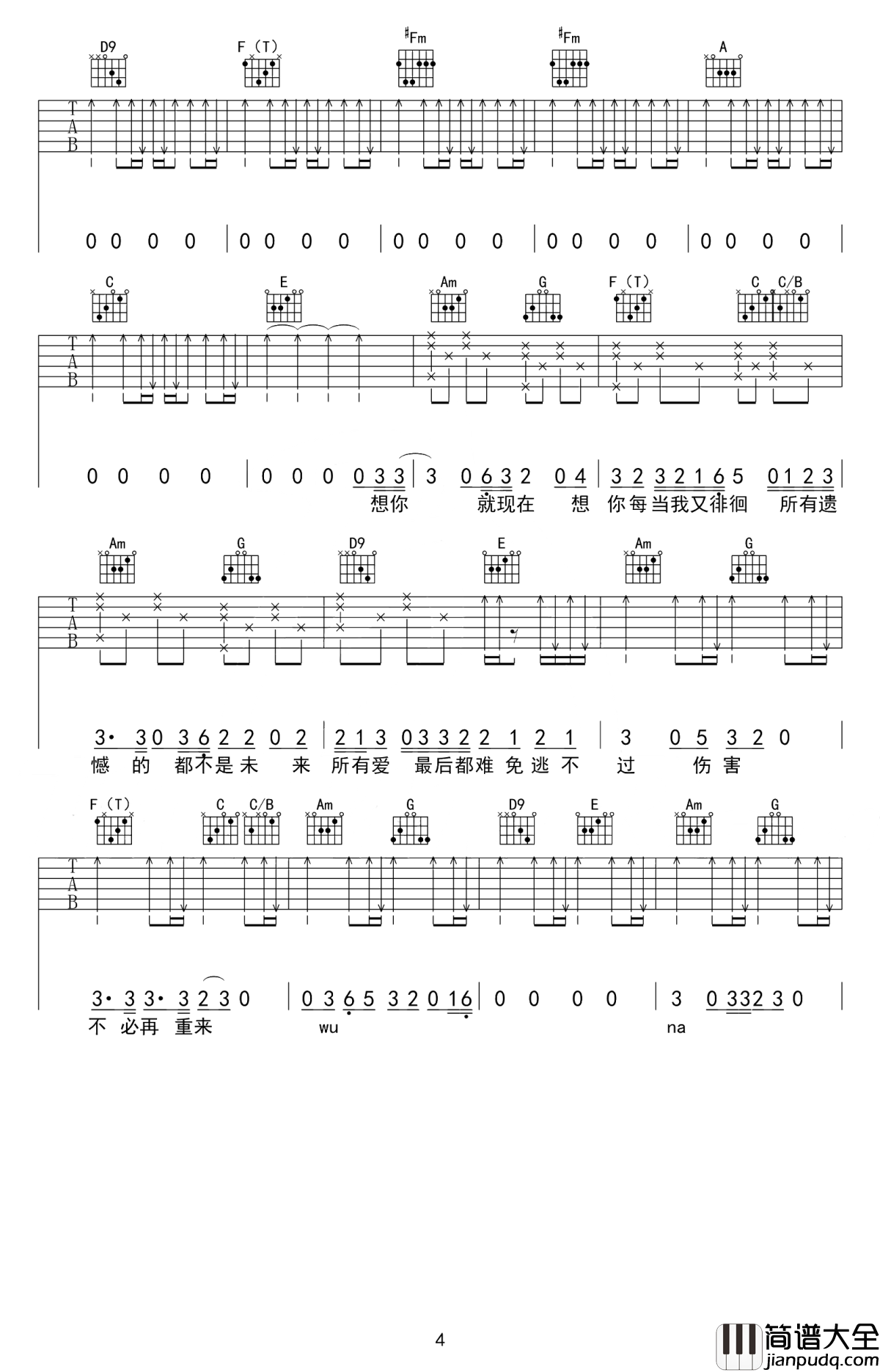 男孩吉他谱_梁博_所有遗憾的_都不是未来