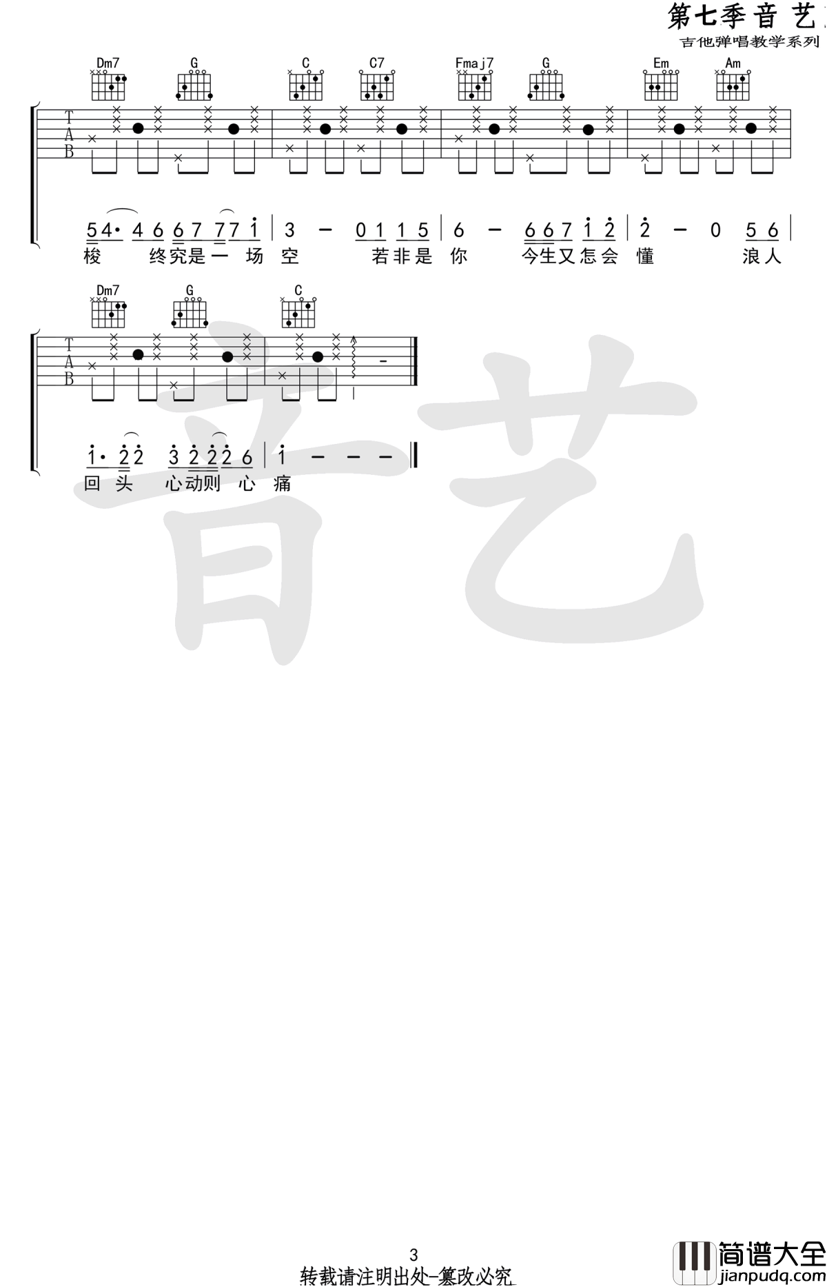 浪人琵琶吉他谱_胡66_C调_高清图片谱