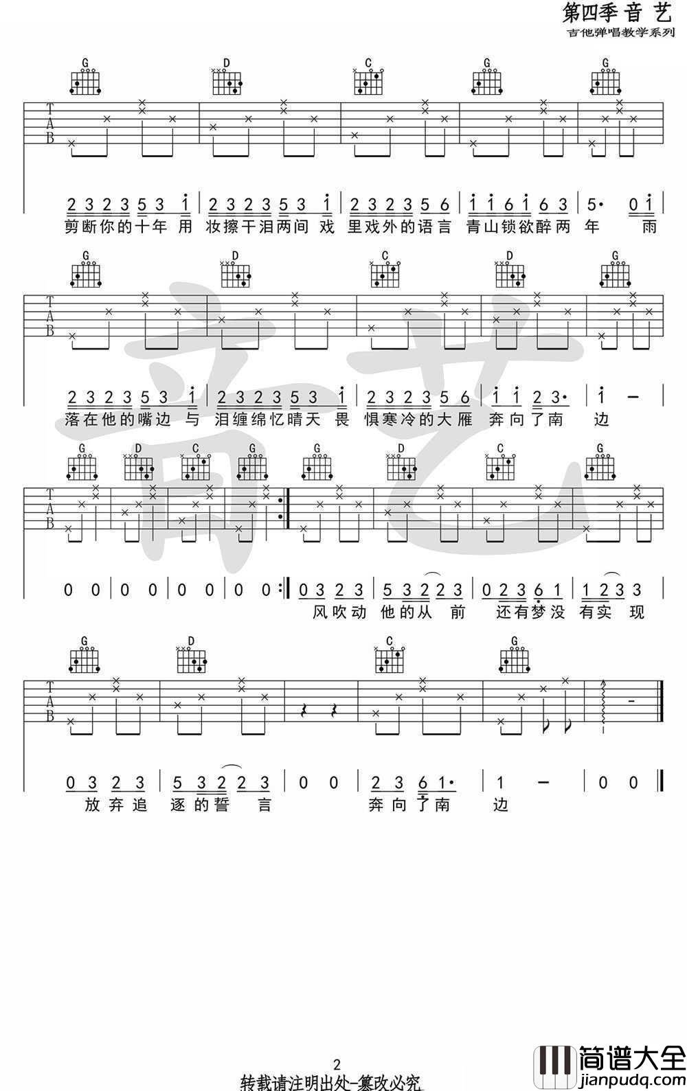 南_吉他谱_JAM(阿敬)_G调