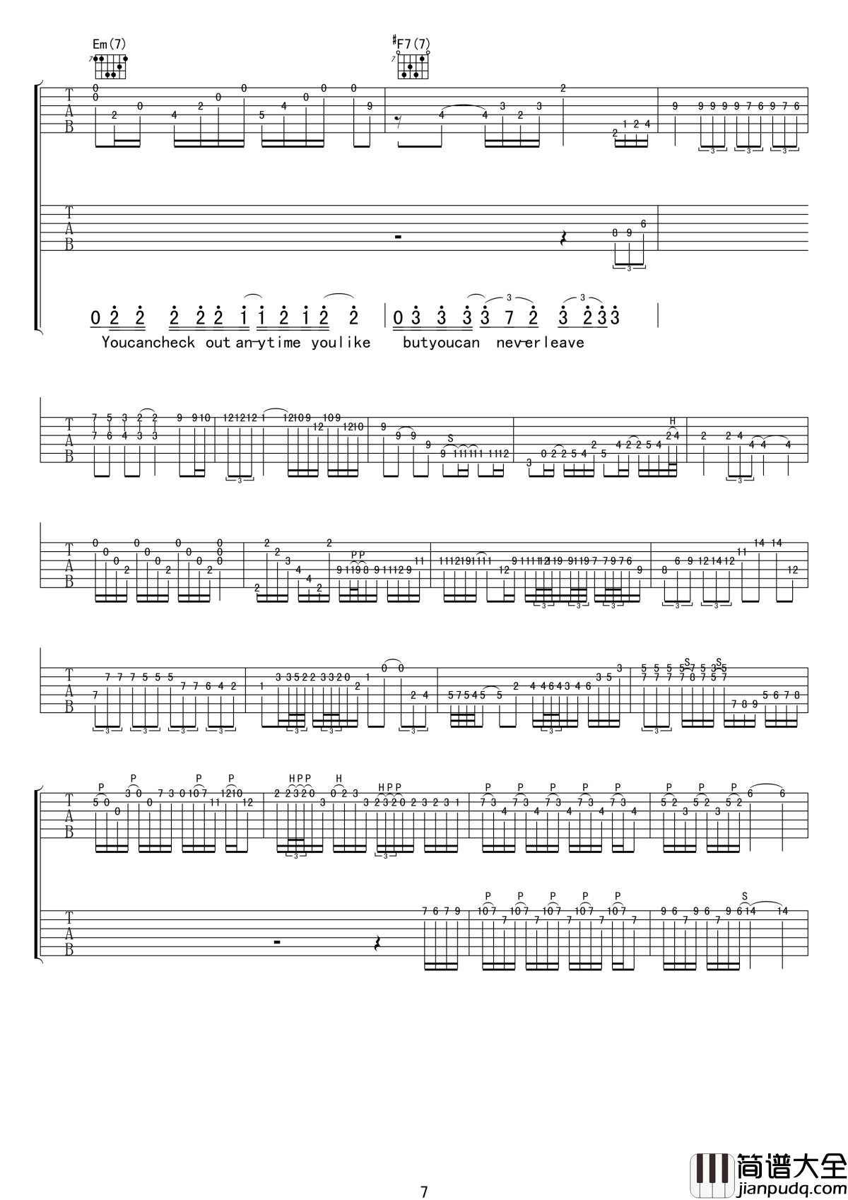加州旅馆吉他谱_老鹰乐队_摆脱被奴役的命