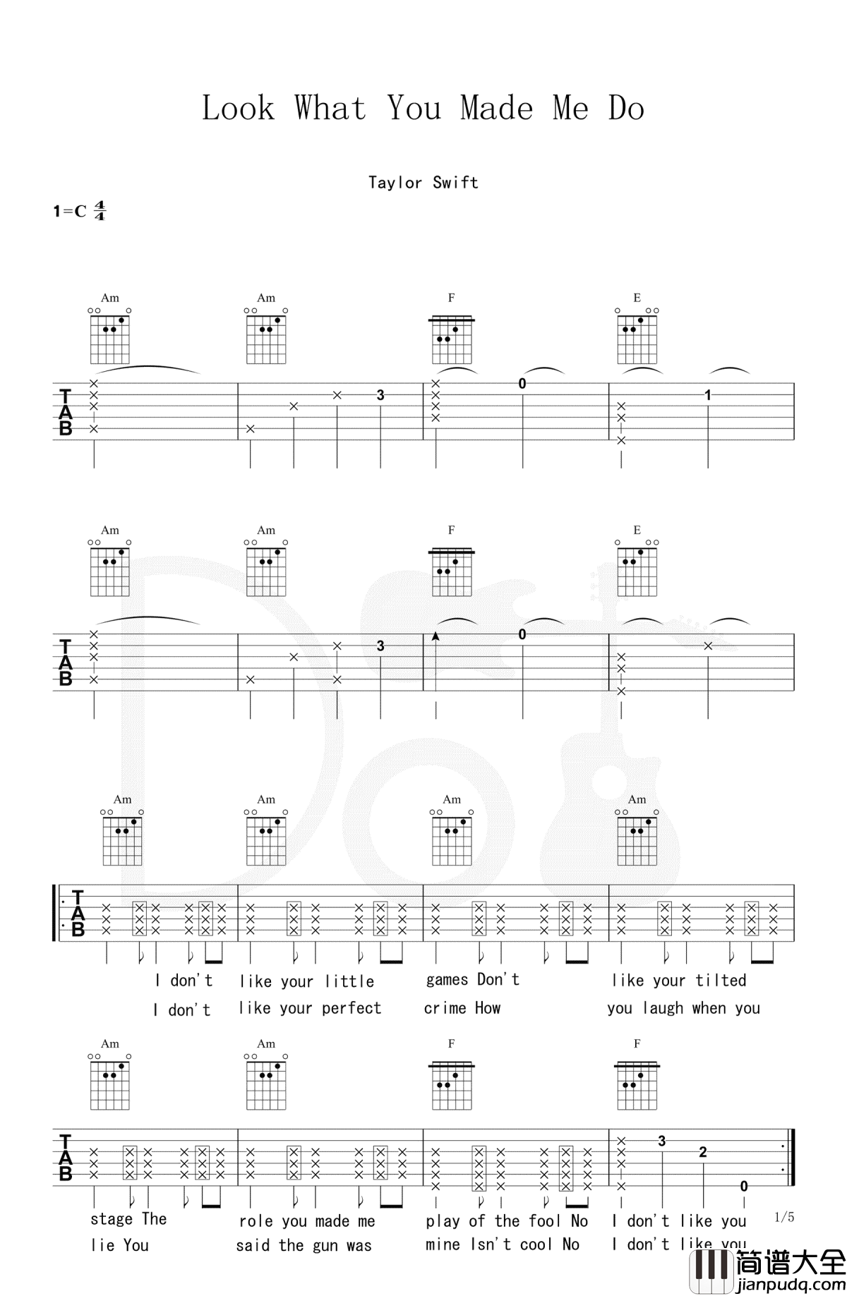 Look_What_You_Made_Me_Do吉他谱_Taylor_Swift_弹唱