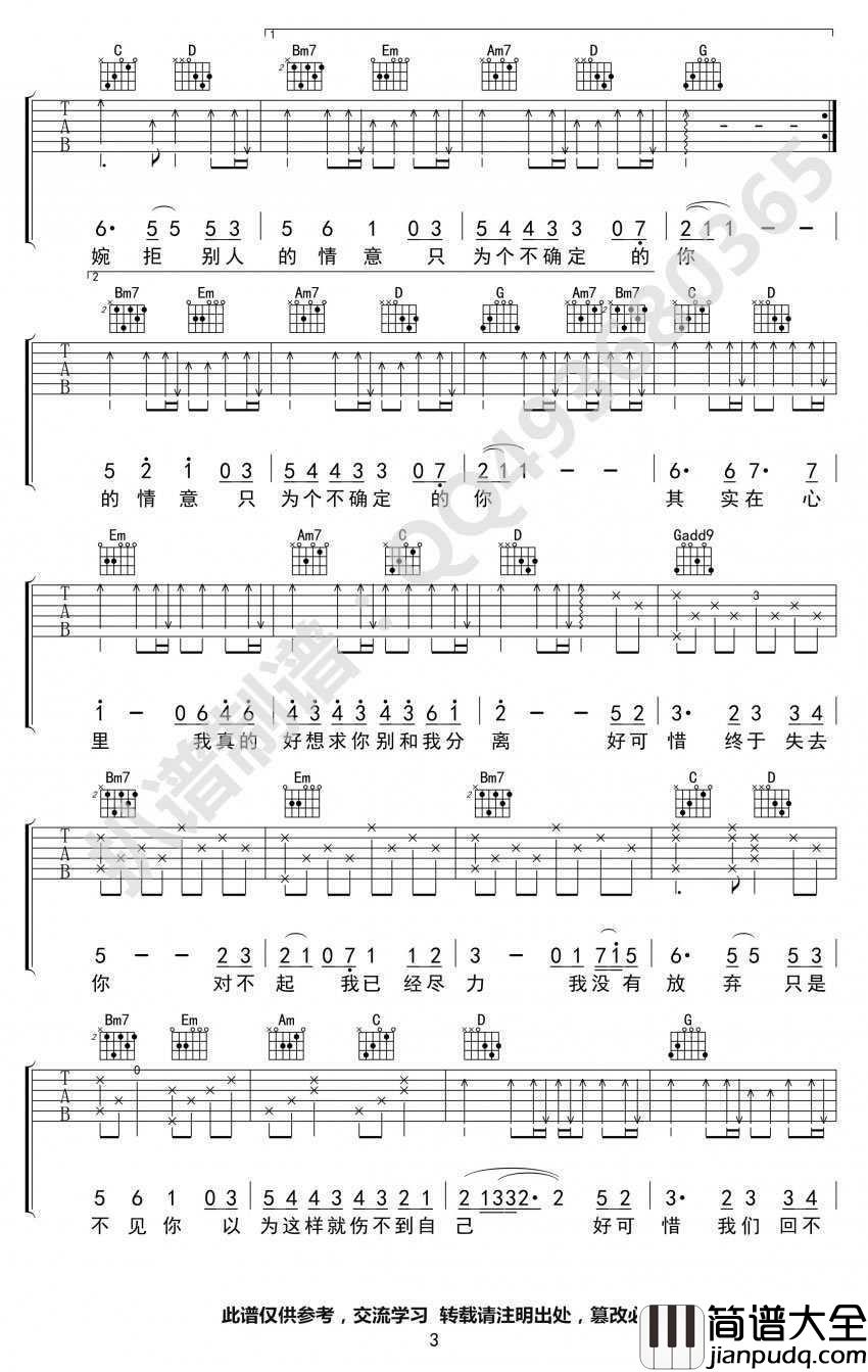 好可惜吉他谱_庄心妍_高清版