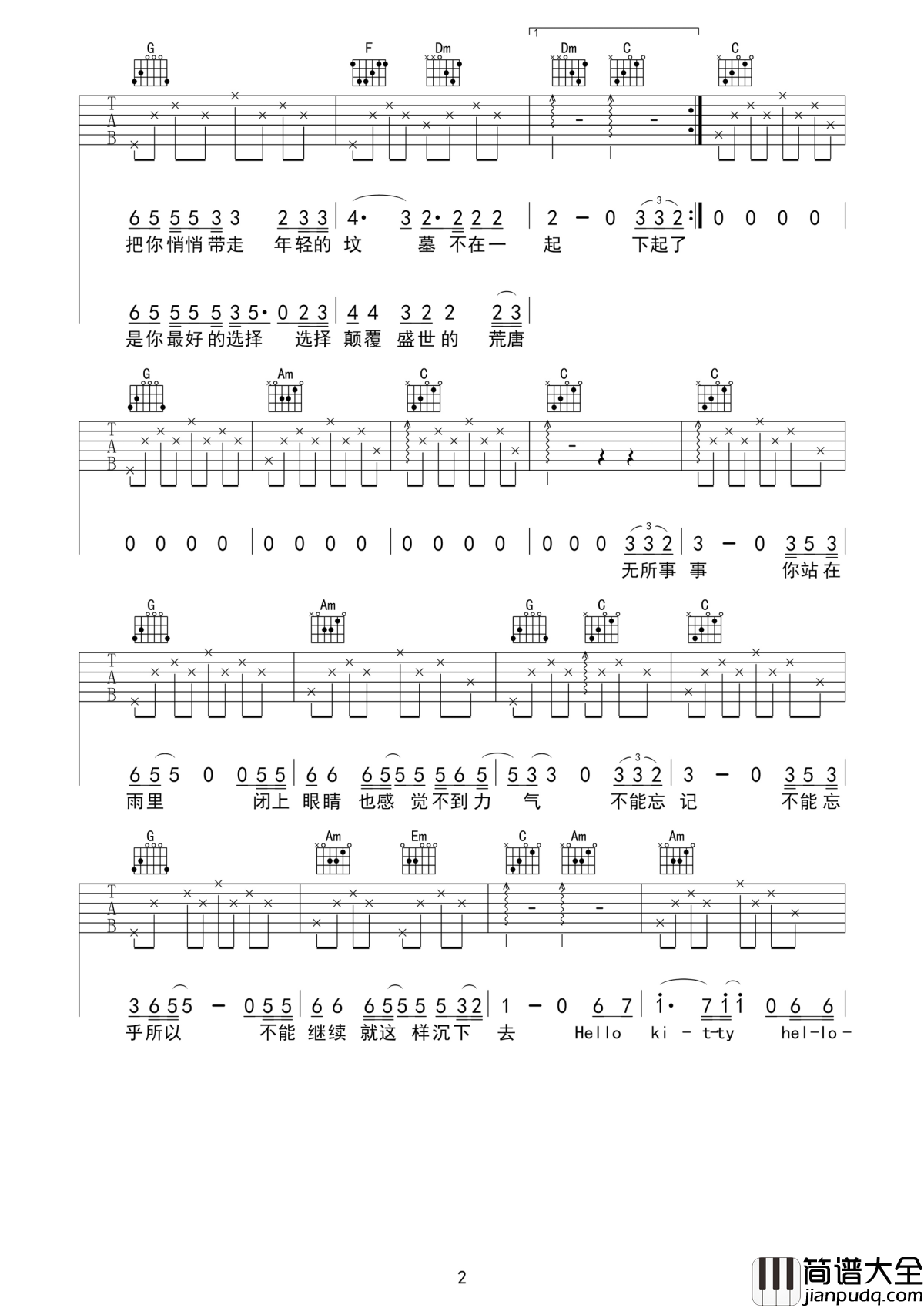 下雨吉他谱_李志_下起了雨_在你的眼里__下起了雨_你现在心里
