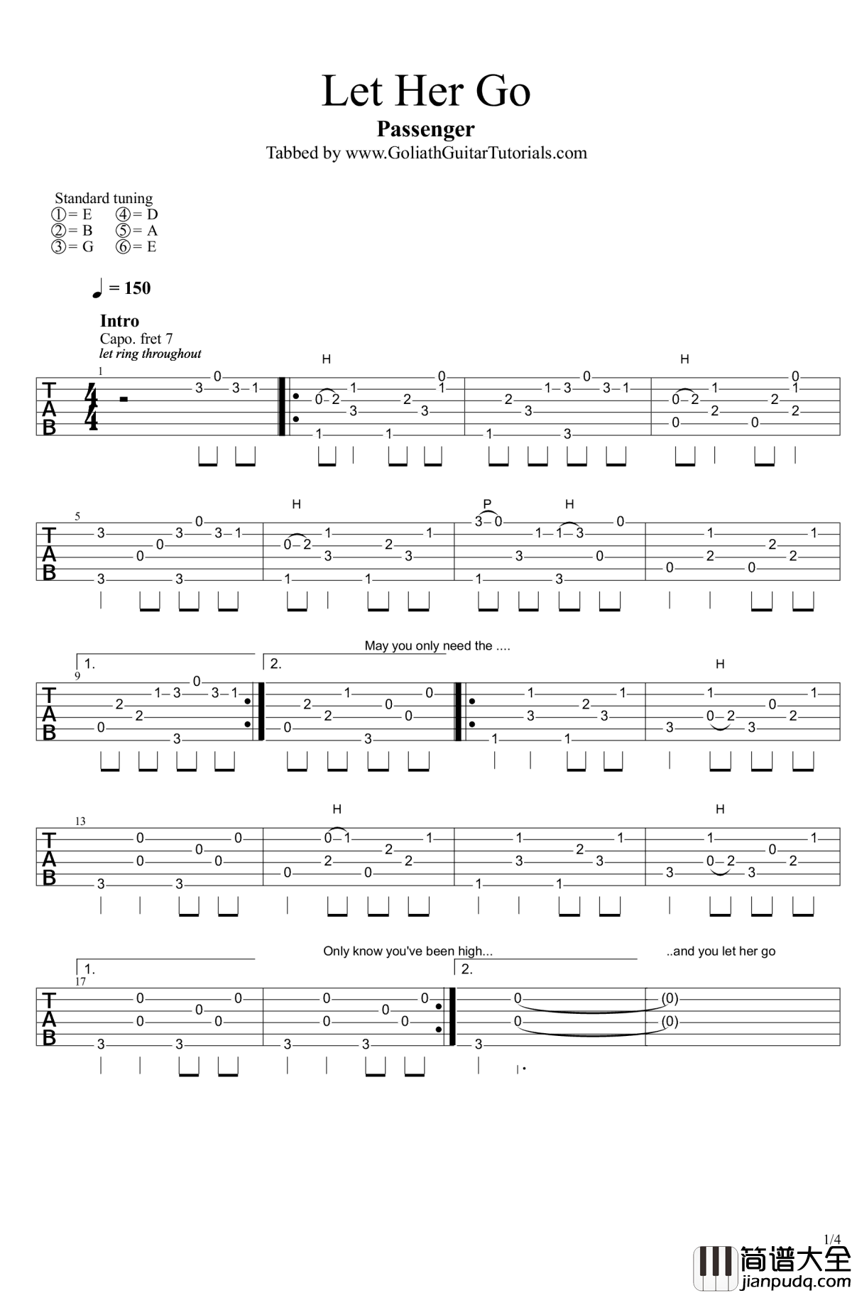 let_her_go_吉他谱_Passenger_放手后才始知那是真爱