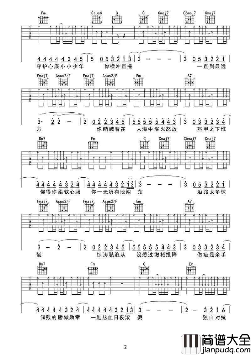 横冲直撞_吉他谱_C调_华晨宇