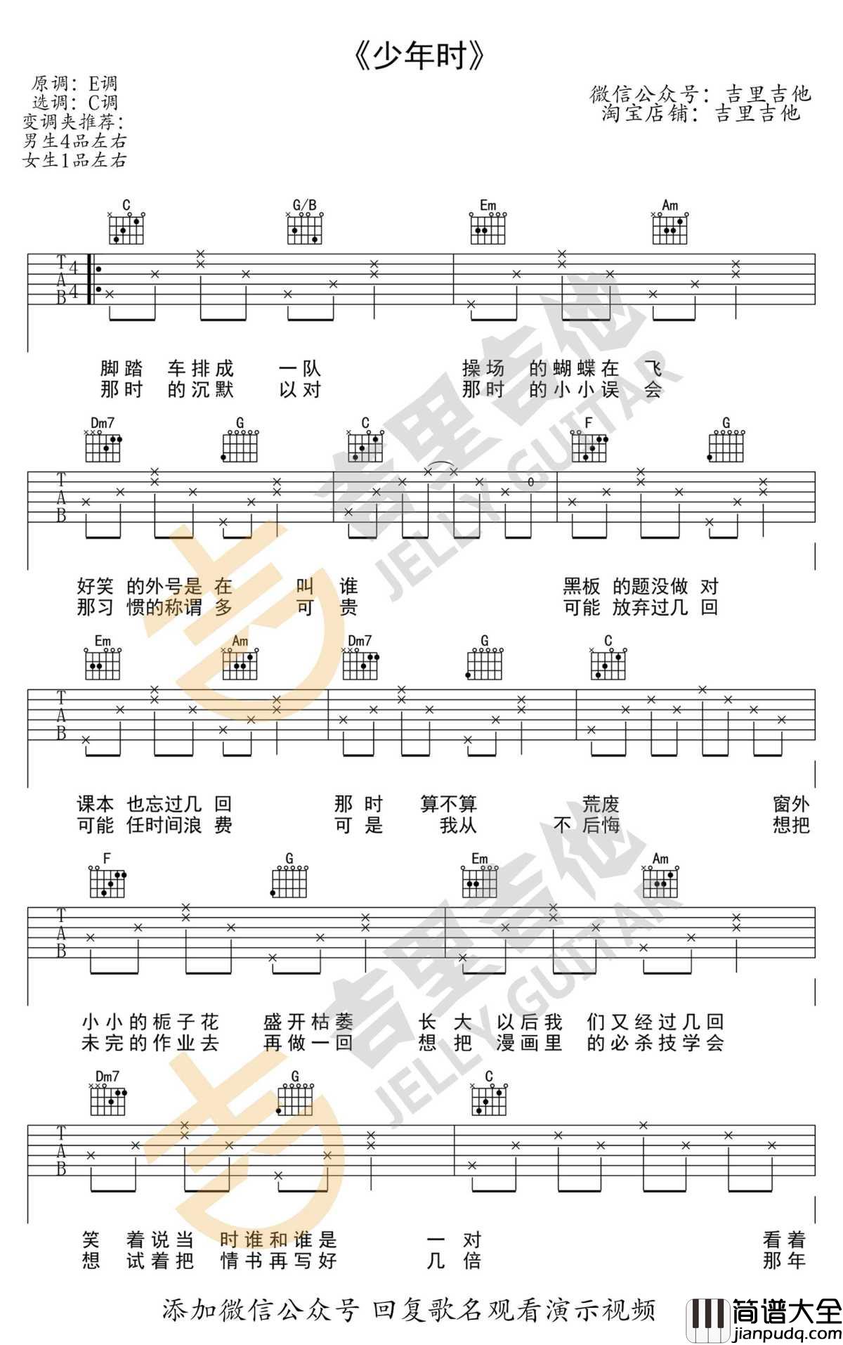 少年时吉他谱_C调_侯明昊_人不彪悍枉少年_片尾曲