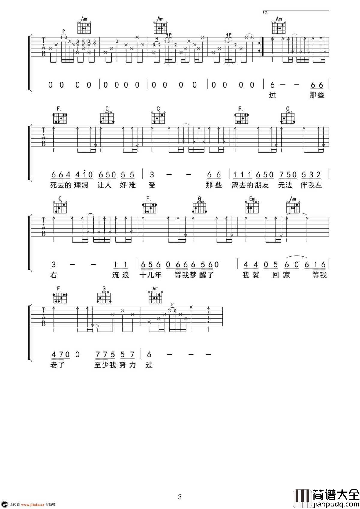 关于理想吉他谱_刘俊男_关于理想