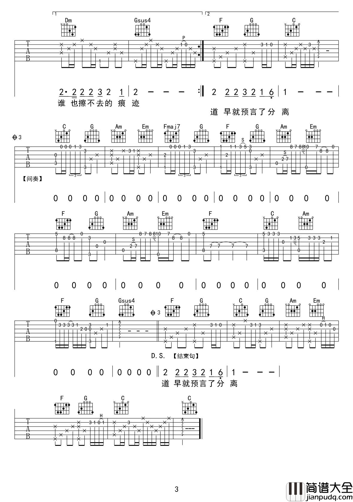 哭砂吉他谱_C调_张惠妹_高清版