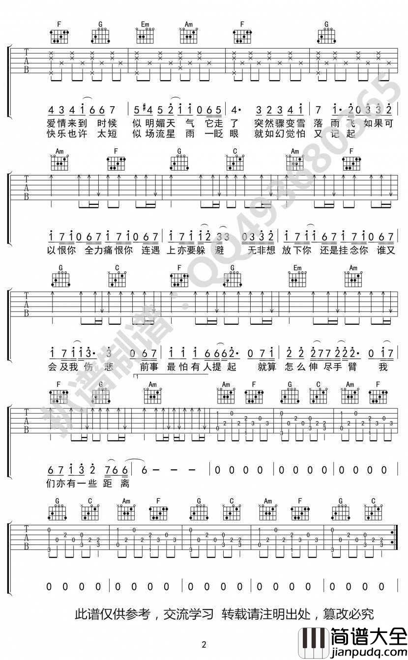 爱在记忆中找你吉他谱_C调_图片谱高清版_林峰