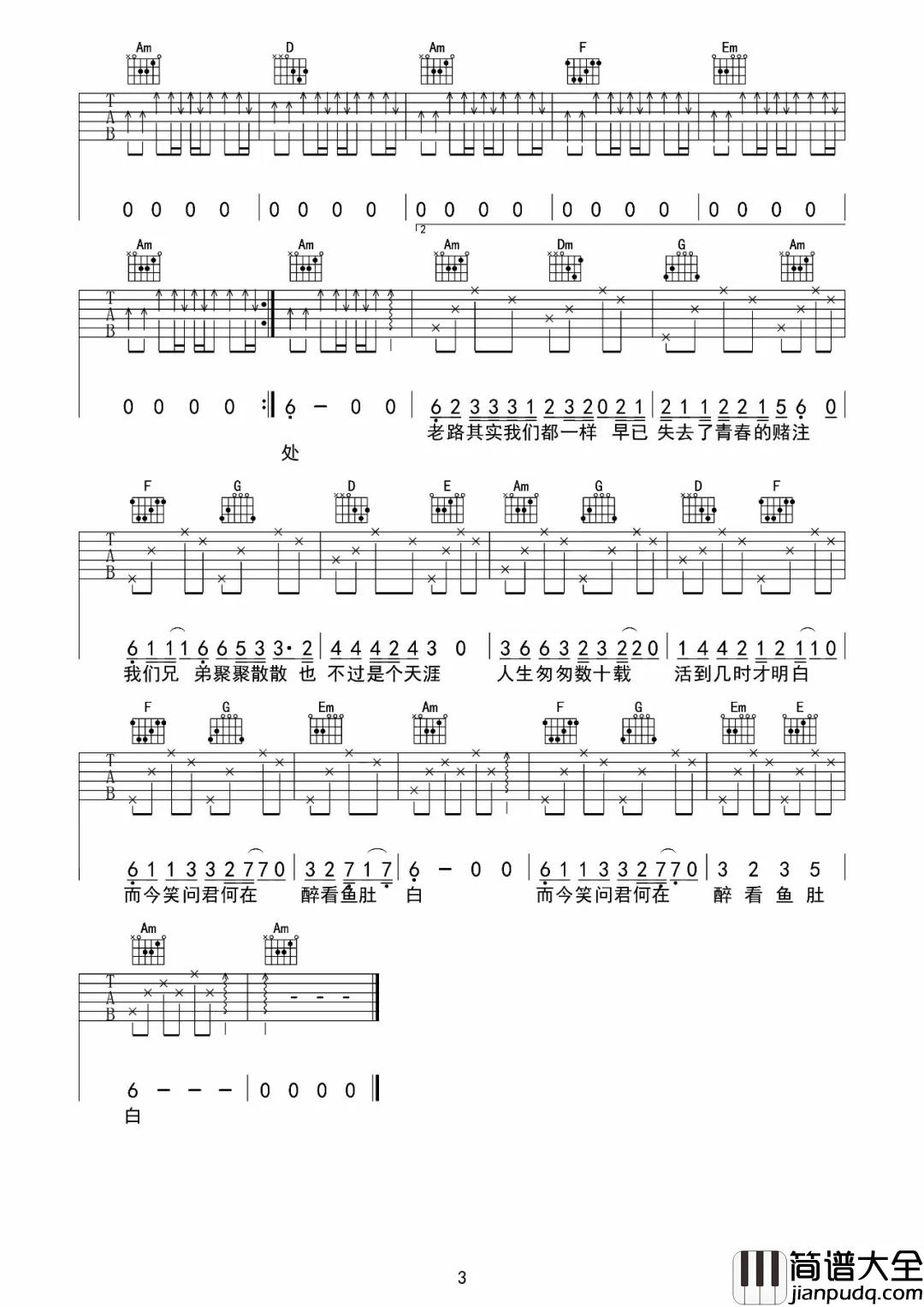 老路小路吉他谱_靳松_老路唱起的那首歌__为何让我泪眼模糊