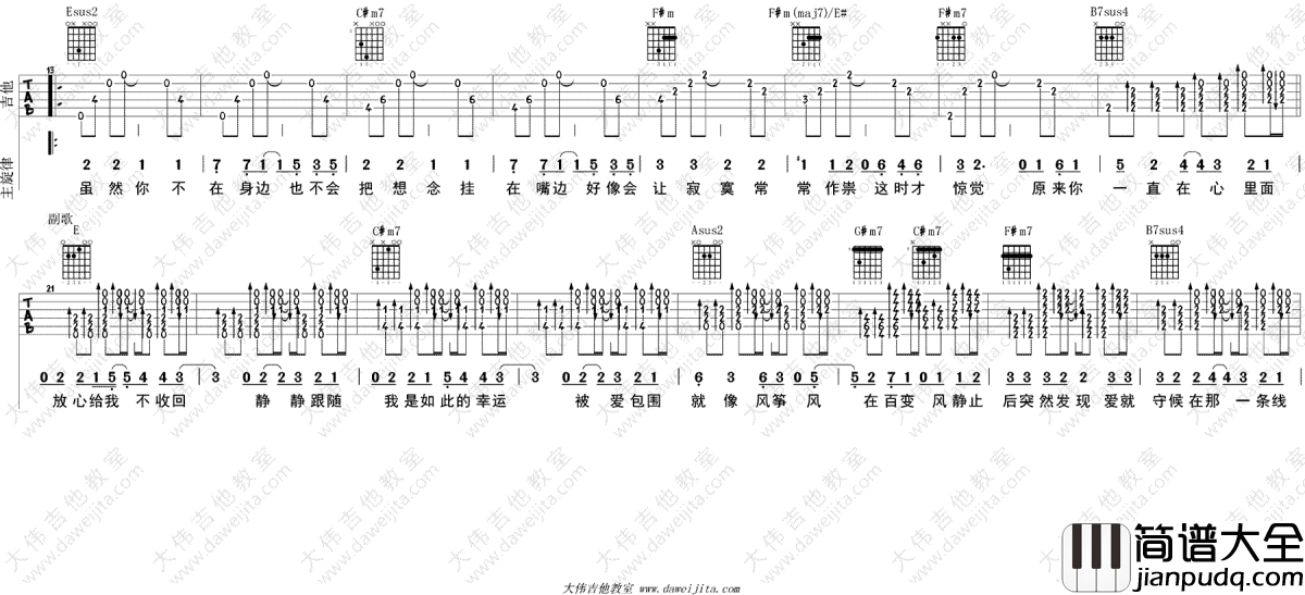 放心吉他谱_周二珂_E调版本_