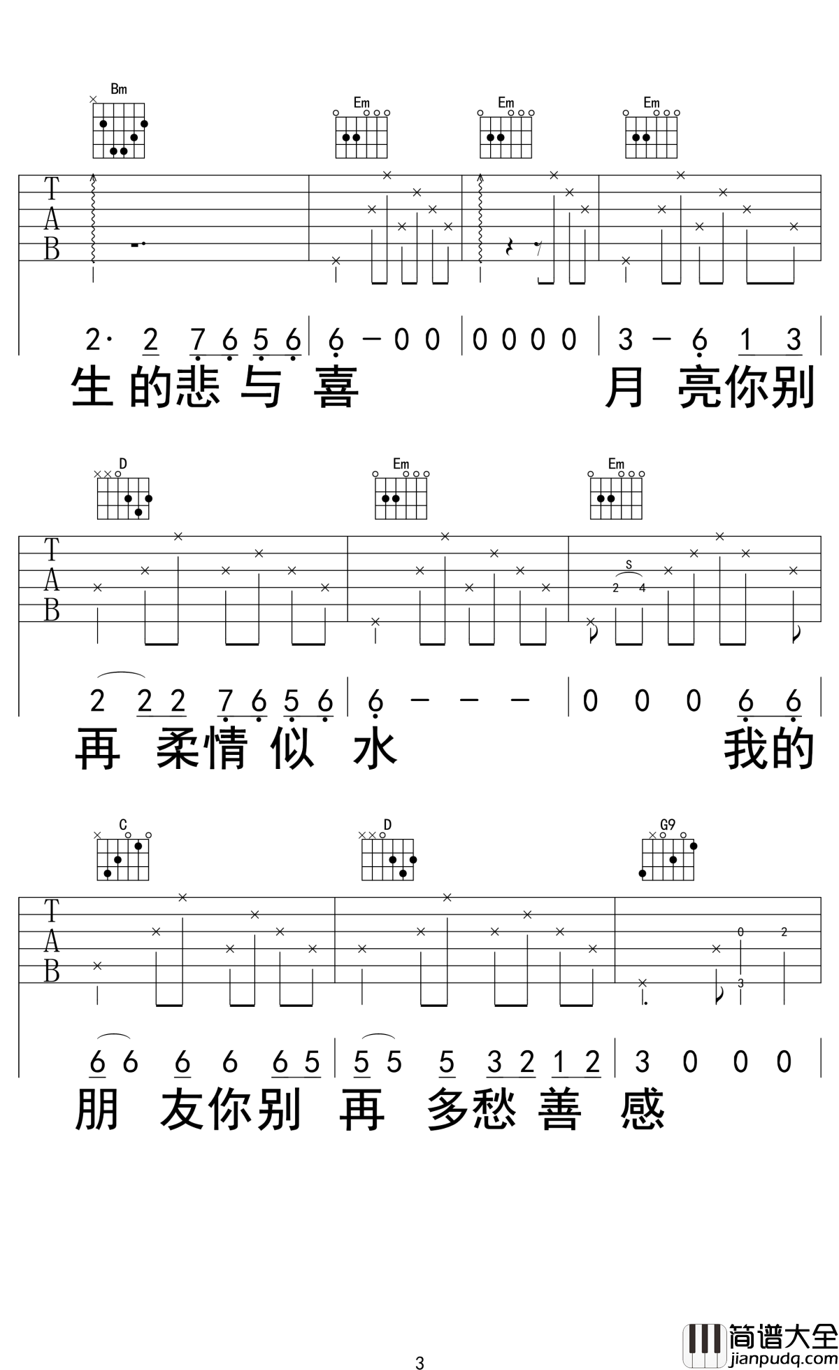 别知己吉他谱_海来阿木-阿呷拉古-曲比阿且_高山流水知音难觅