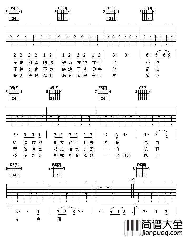 笨小孩吉他谱_刘德华_一直在努力的笨小孩