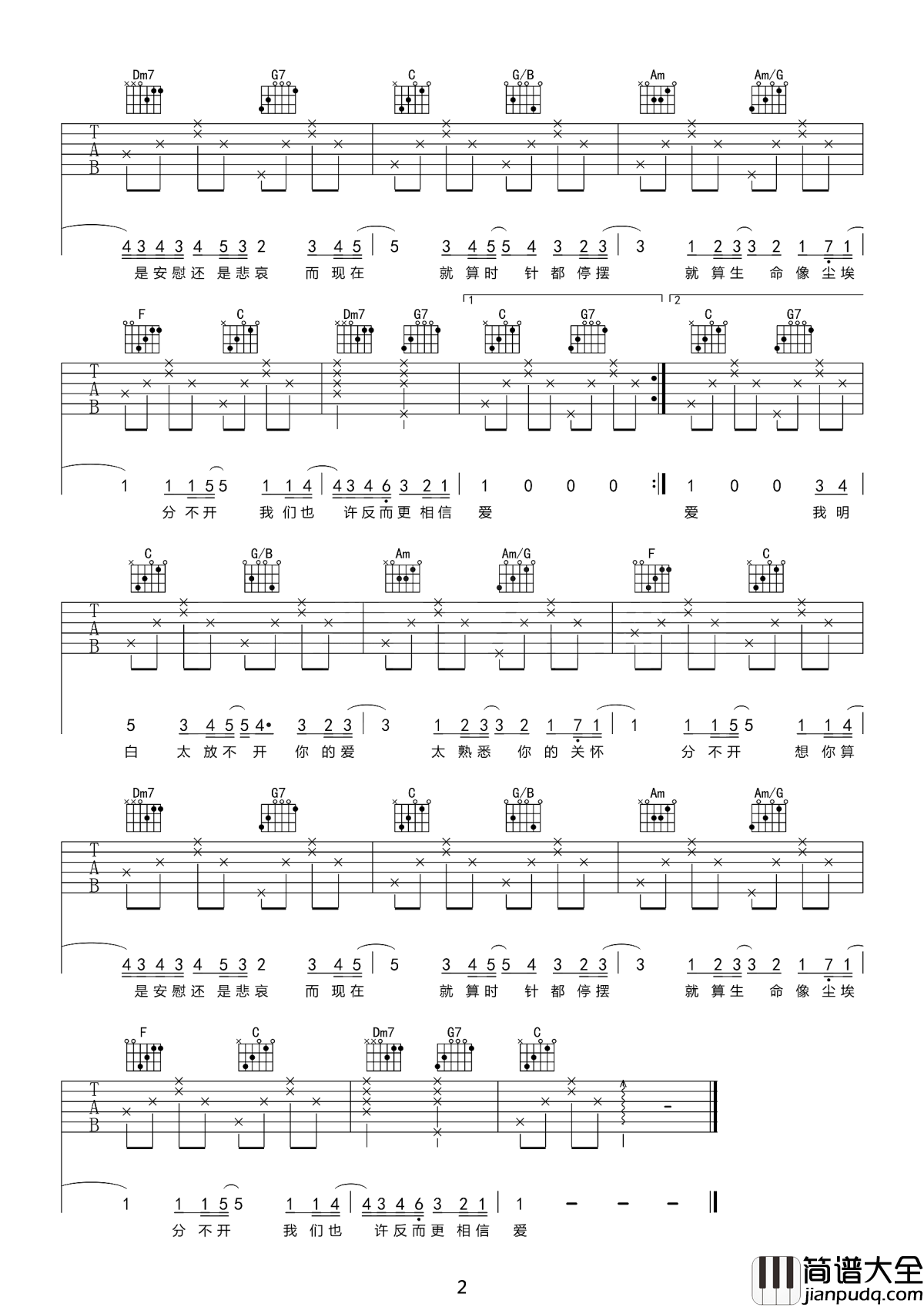 忽然之间吉他谱_莫文蔚_想你算是安慰还是悲哀