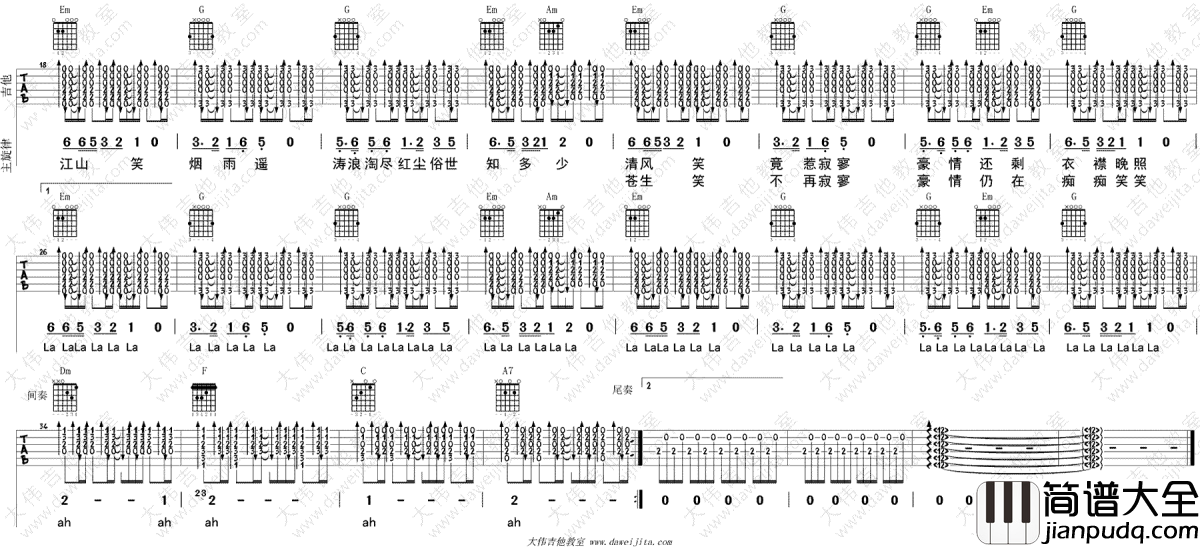 沧海一声笑吉他谱_许冠杰_高清_吉他弹唱教学演示