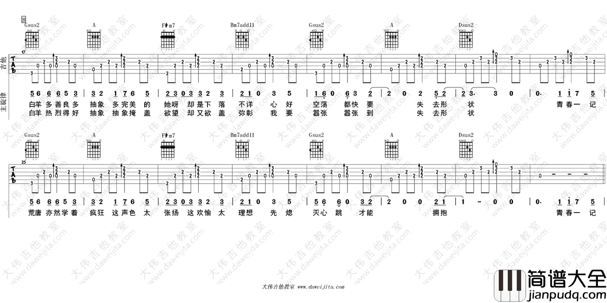 白羊吉他谱_徐秉龙_高清图片_吉他弹唱示范演示