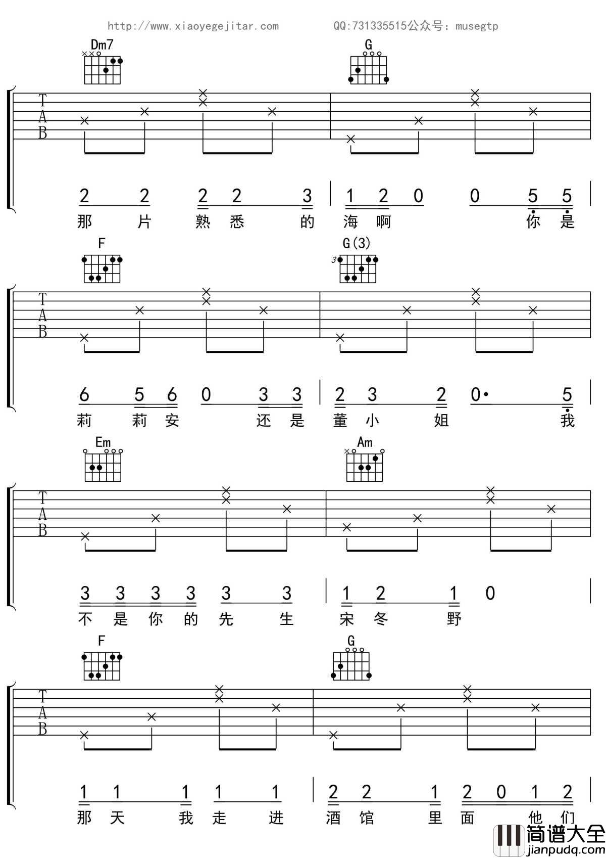 我不是你的宋冬野吉他谱_C调吉他_林启得